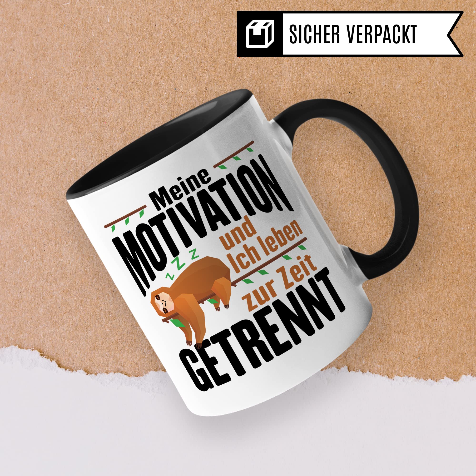 Lustige Tasse, Meine Motivation und Ich leben zur Zeit getrennt Spruch, Faultier Motiv Geschenk Büro, lustiger Spruch Beruf, Kollegen Geschenkidee, Kaffeetasse