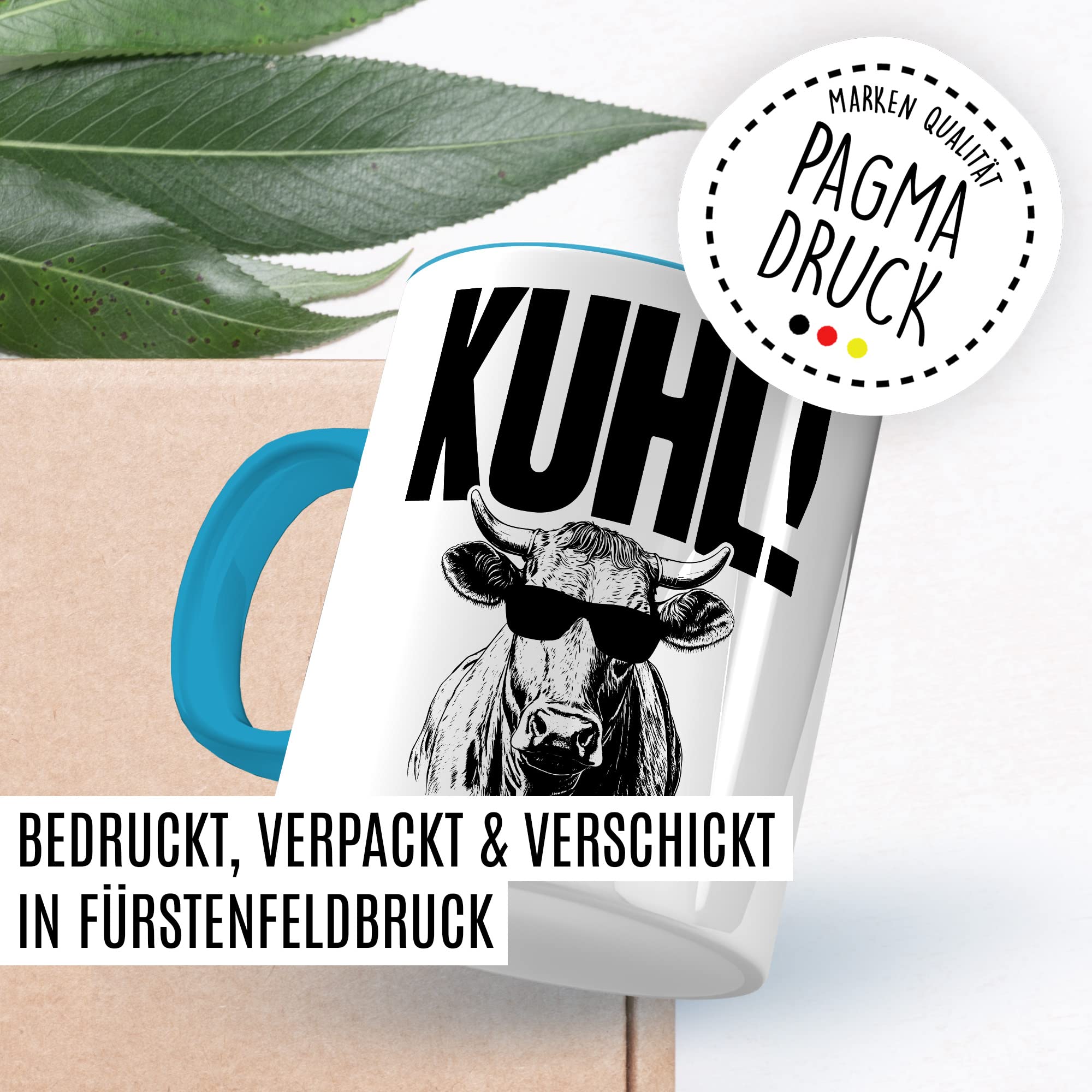 KUHL Tasse mit Spruch witzige Kaffeetasse mit Kuh Motiv Humor Geschenk Geschenkidee Kollegen Büro Kaffee-Becher lustig Freundin Kühe Sonnen Brille Cool Wortwitz Schreibfehler