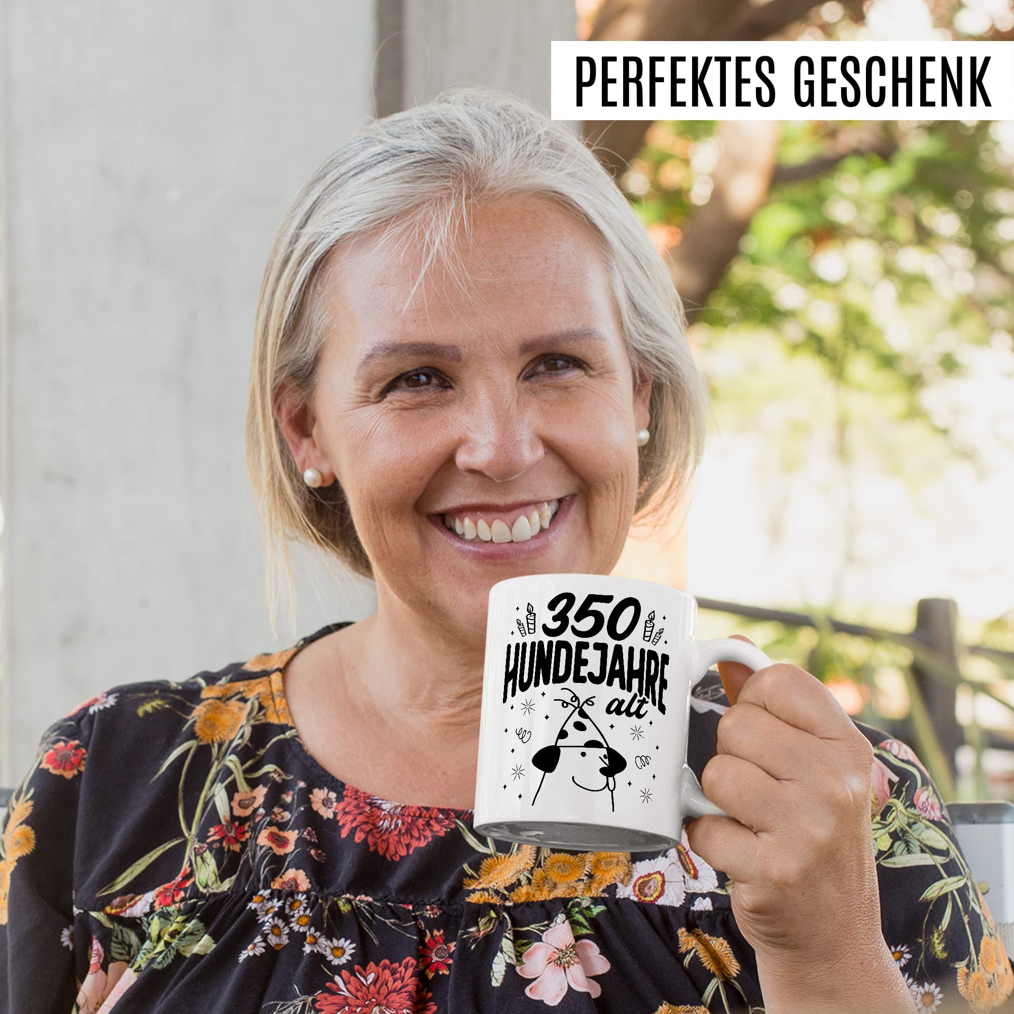 Tasse 50. Geburtstag, 350 Hundejahre alt Geschenk Geschenkidee Kaffeetasse mit Spruch lustig Kaffee-Becher Hundebesitzer Hundehalter Hundejahre Herrchen Frauchen Teetasse Witztasse