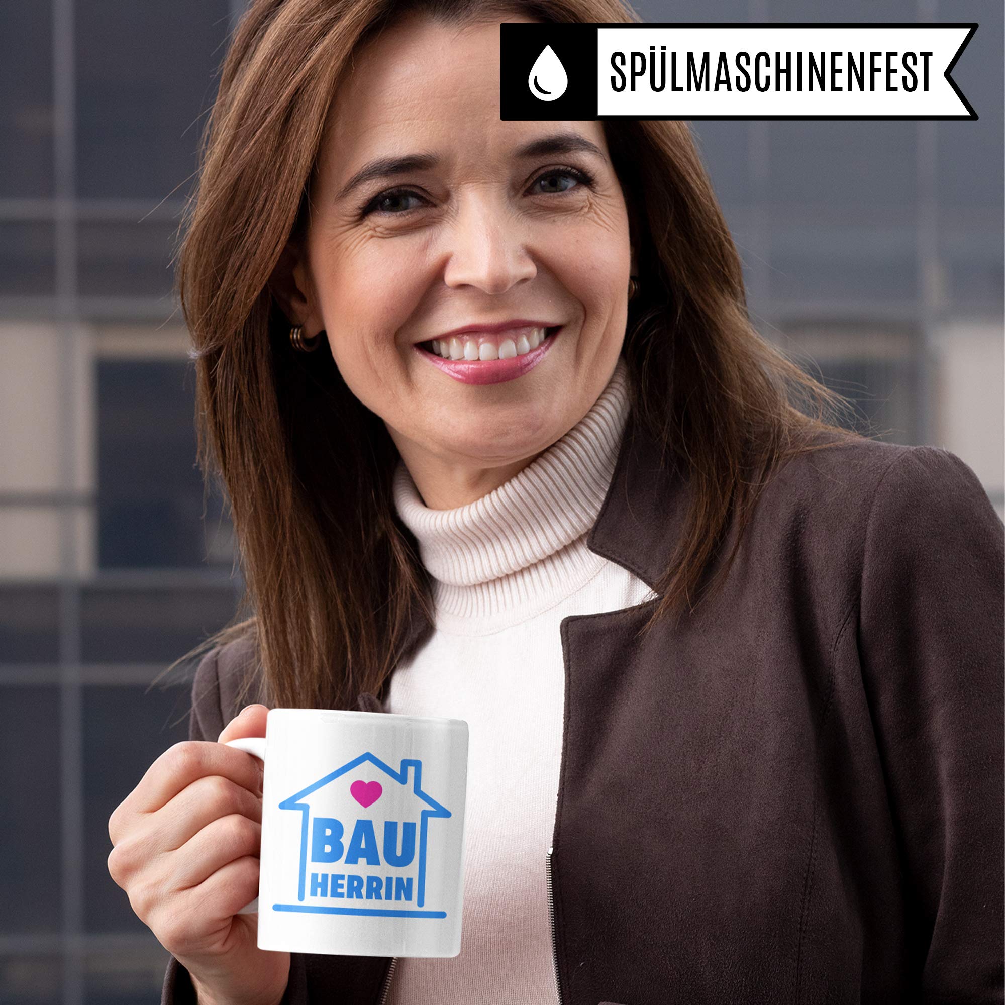 Pagma Druck Bauherrin Tasse, Mitbringsel Geschenke zum Richtfest, Becher Einweihungsfeier Einweihung Bauherr Frau, Geschenkideen zum Richtfest, Baustelle Häuslebauer Hausbau Humor