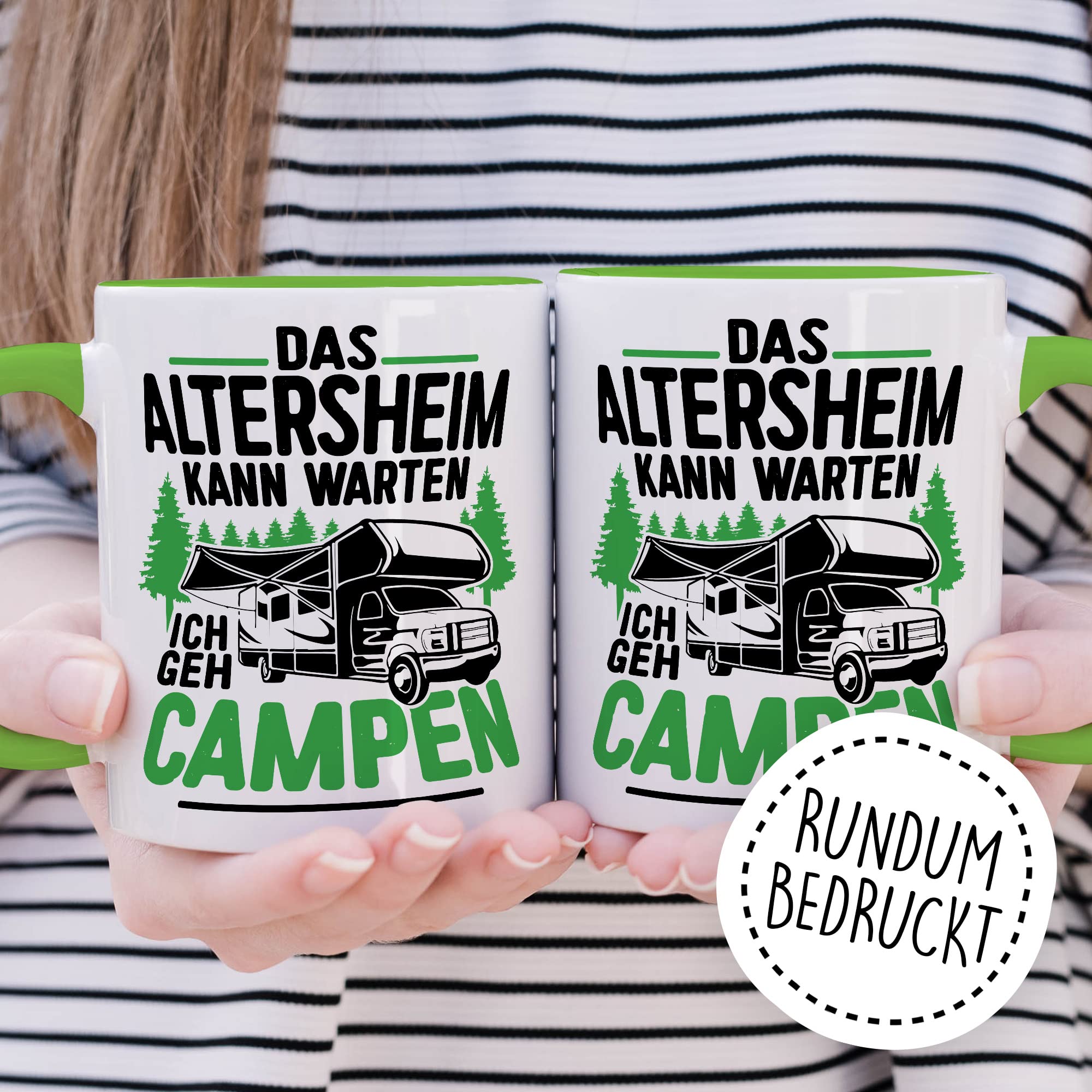 Tasse Campen Geschenk, Das Alterheim kann warten Ich geh campen Geschenk Geschenkidee Kaffeetasse mit liebevollem Spruch Kaffee-Becher Natur Rentner Rentnerin Rente