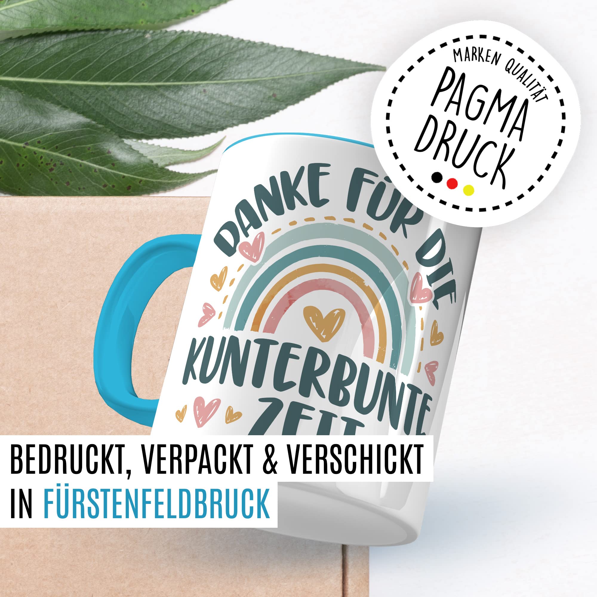 Tasse Dankeschön Erzieher, Danke für die kunterbunte Zeit Geschenk Geschenkidee Kaffeetasse mit Spruch Kaffee-Becher Lieblings-Mensch bedanken Dankesehr Dankbarkeit Erzieherin