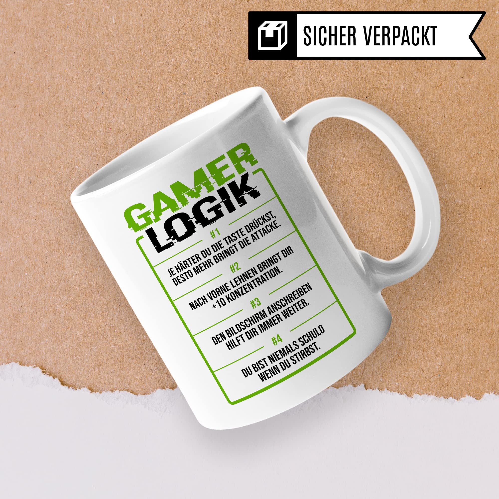 Geschenk Tasse Zocker, Gamer Logik Kaffeetasse für Computerspieler Kaffee-Becher Geschenkidee Teetasse mit Spurch lustig zocken Computer-Spiele Nerd Gaming