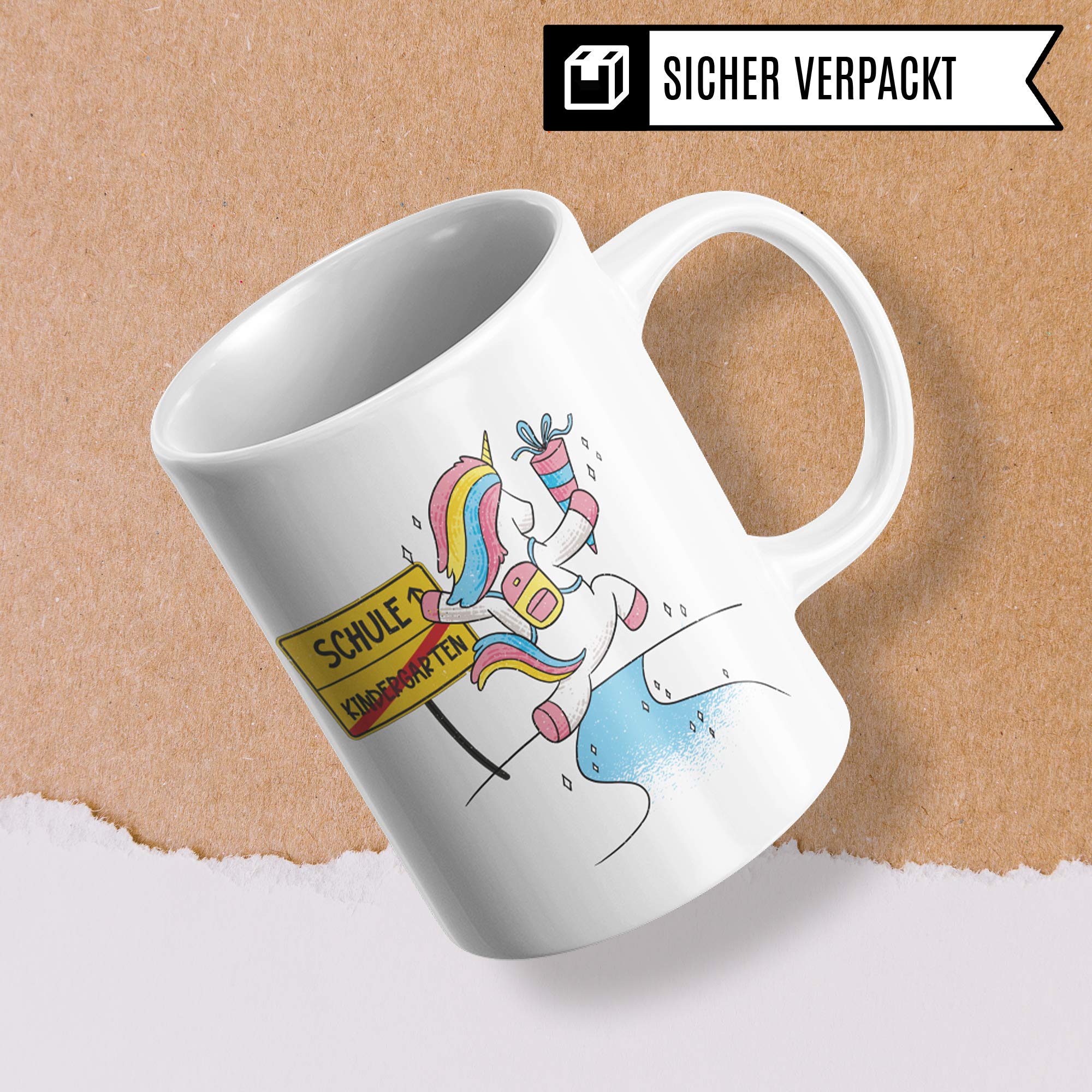 Pagma Druck Tasse Einschulung, Geschenk zur Einschulung Mädchen, Schulbeginn Schulanfang Mädchen Becher, Schulkind Mädchen, Erster Schultag Deko Teetasse Einschulungsgeschenke Einhorn