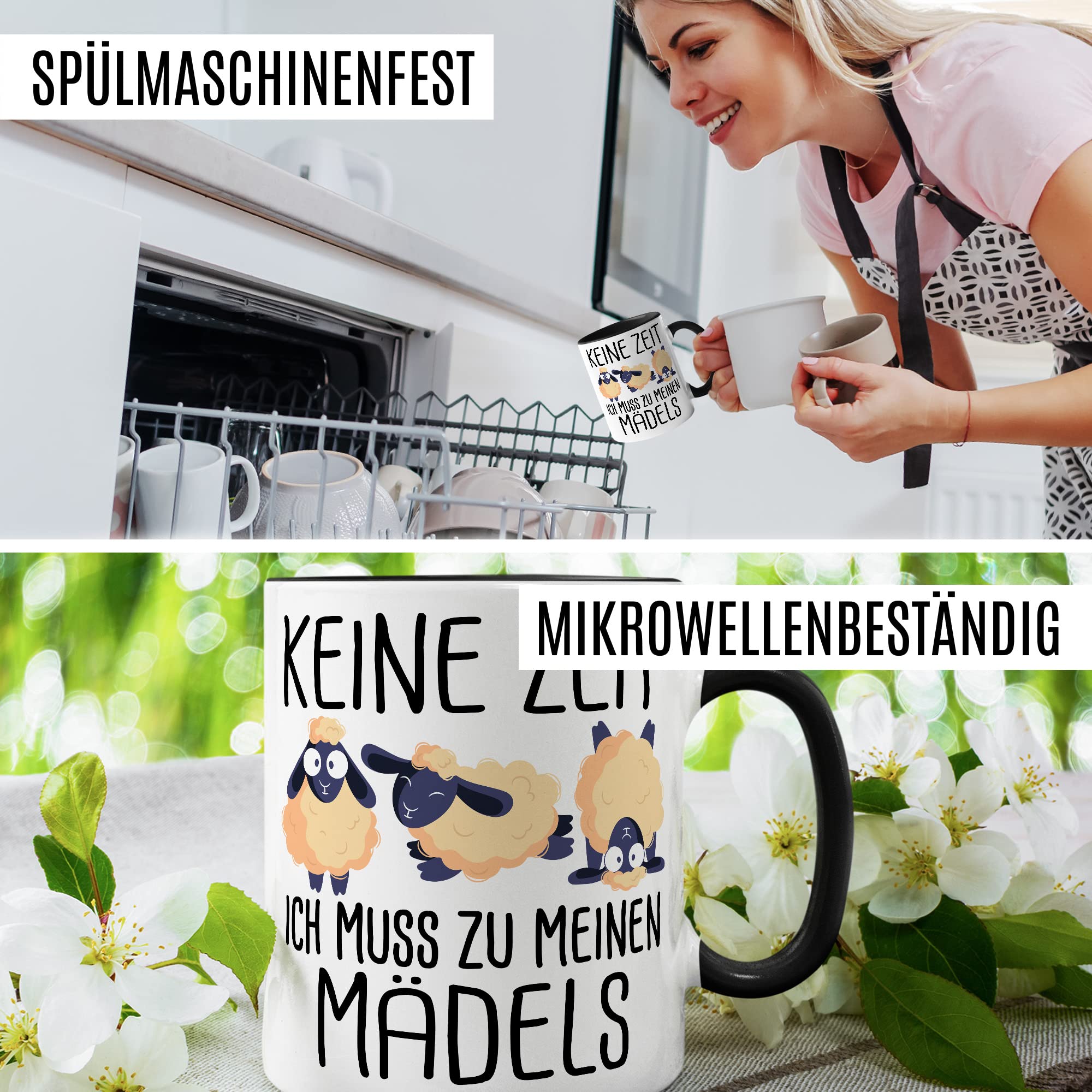 Mädels Tasse Schaf lustige Schafe Kaffeetasse Geschenk Kaffee-Becher Schäfchen süß Geschenkidee Mädchen Kollegin Humor Tante Freundin Wolle Cartoon Schaf Aufdruck witzig Bäuerin Bauernfrau