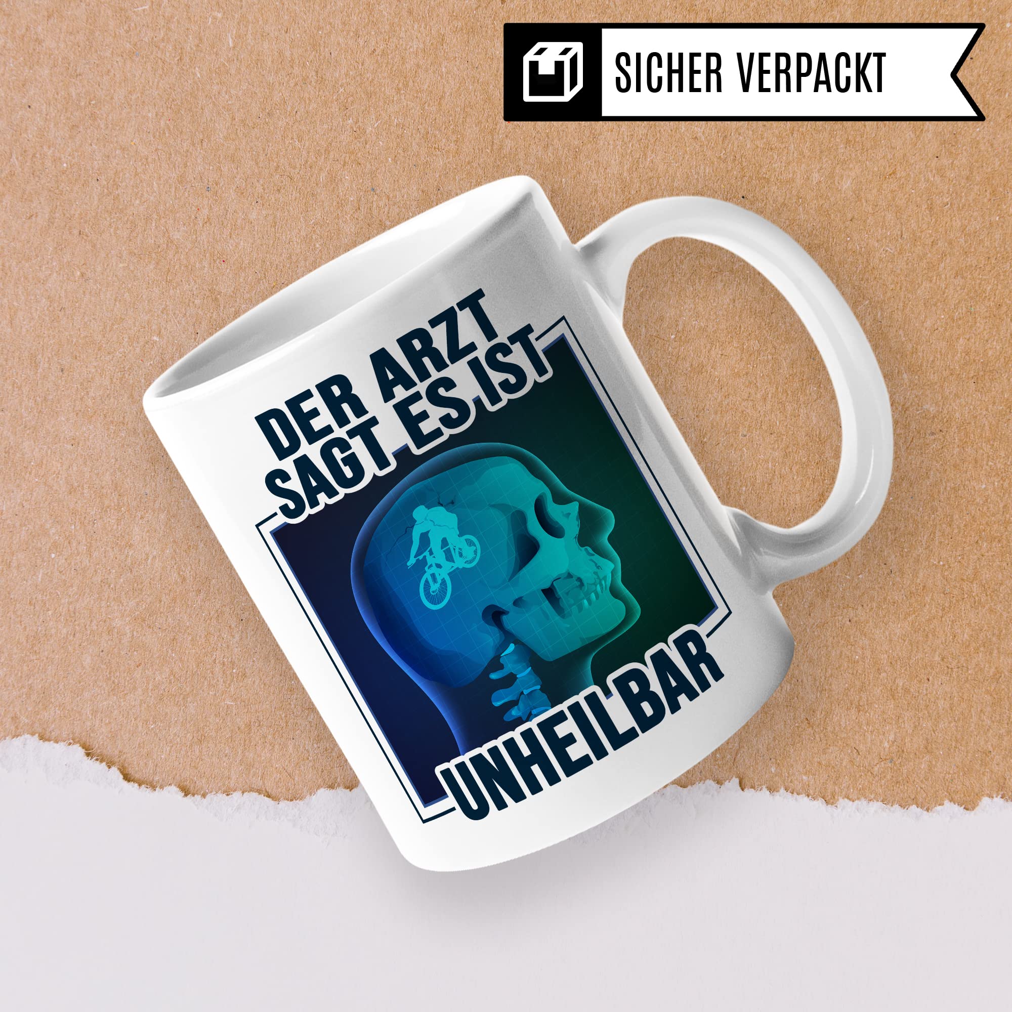 Fahrrad Tasse Fahrradliebe Kaffeetasse Bike Kaffee-Becher lustig Geschenk Fahrradfahren Geschenkidee Fahrrad im Kopf Motiv Biker