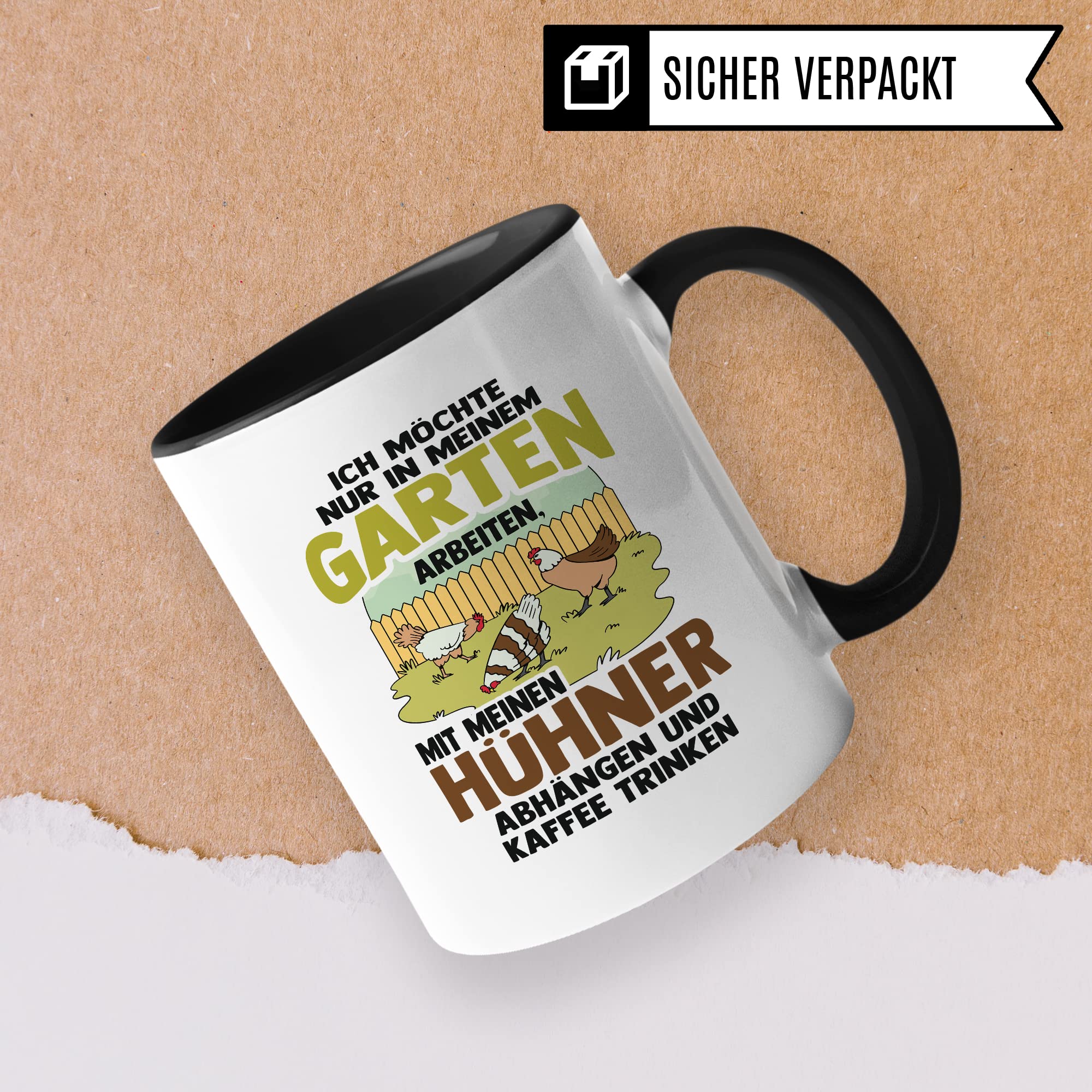 Garten Hühner Tasse Gartenarbeit Kaffeetasse Hühnerhalter-in Kaffee-Becher Heimgärtner Geschenkidee lustig Geschenk Humor