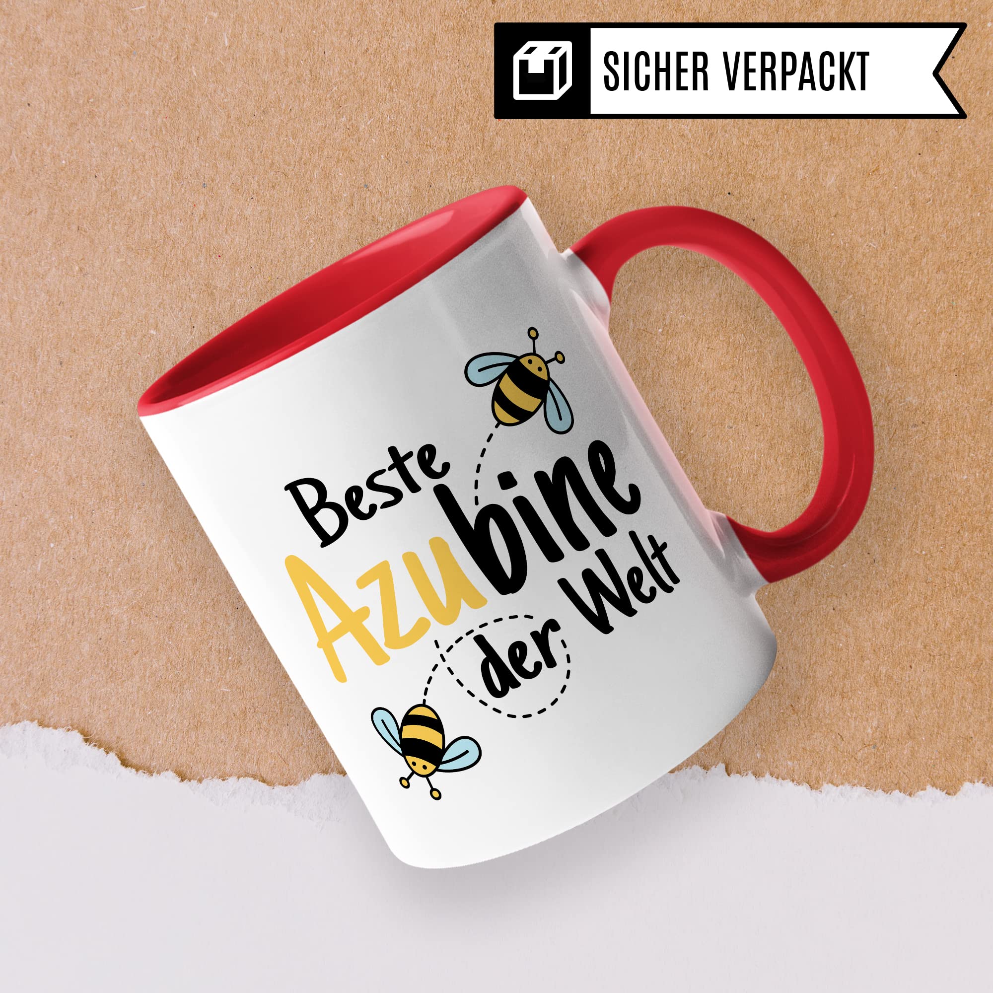 Tasse Azubine Kaffeetassen Azubi Ausbildung Kaffee-Becher Lehrling Ausbildung Beste Azubine der Welt Spruch Becher Geschenkidee Azubine-Geschenk Auszubildende Auszubildender Biene