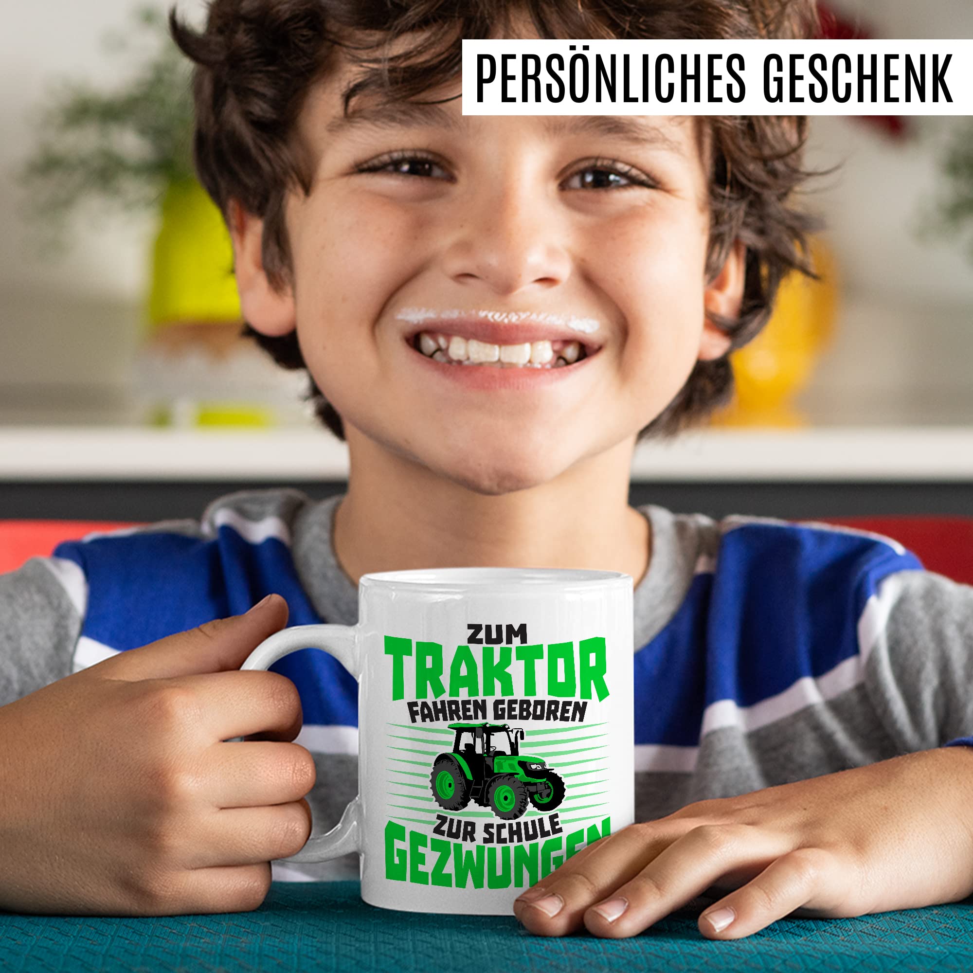 Tasse Bauer Geschenk, Zum Traktor fahren geboren - Zur Schule gezwungen Geschenkidee Landwirt Kaffeetasse mit Spruch lustig Kaffee-Becher Witztasse Teetasse