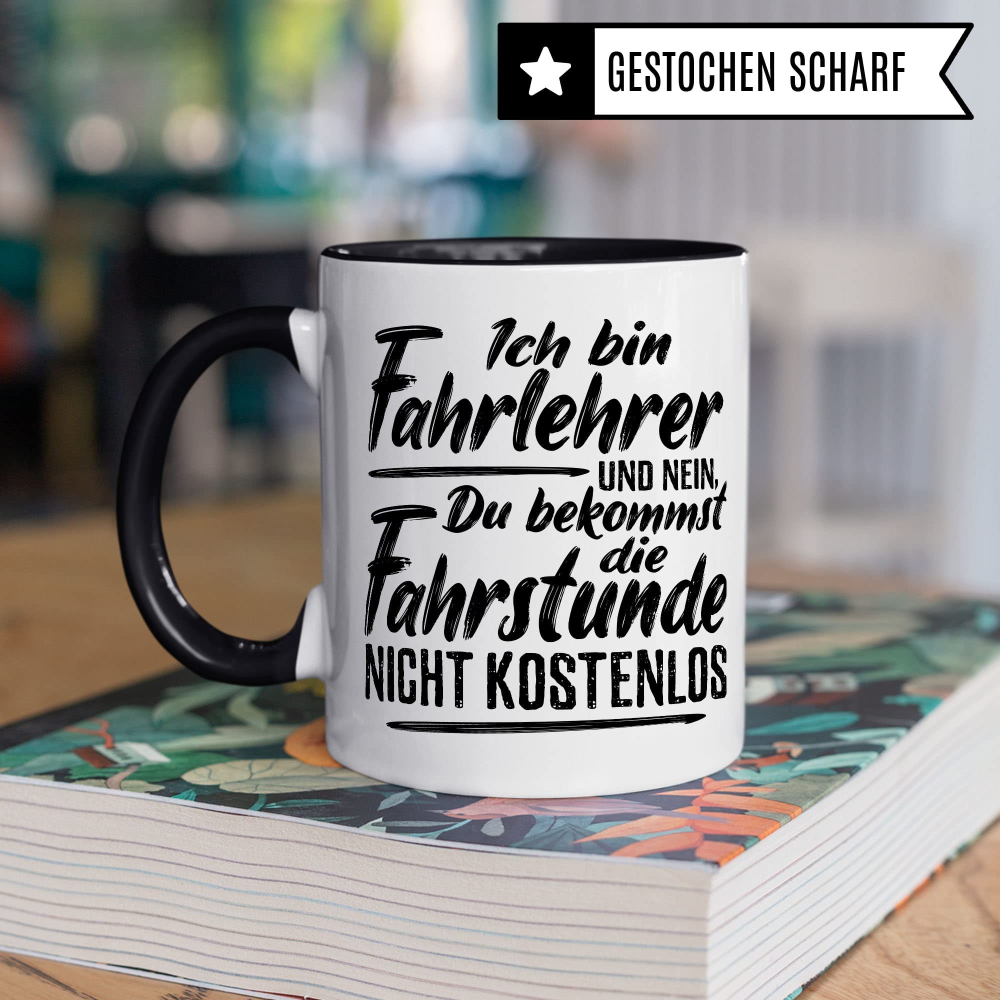 Fahrstunde Tasse Geschenkidee Kaffeetasse Humor Witz Geschenk für Fahrlehrer Kaffeebecher Fahrschule Becher