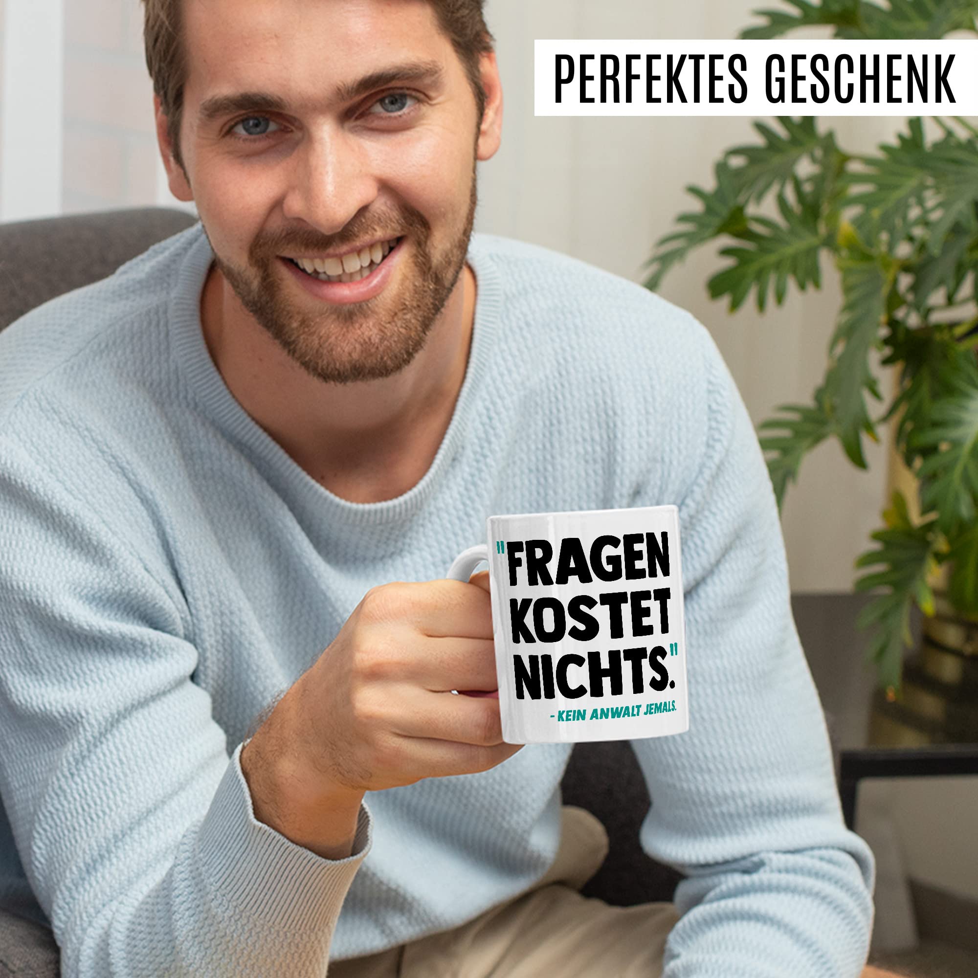 Tasse Anwalt Geschenk, Fragen kostet nichts Geschenkidee Jurastudent Jura Kaffee-Becher Tasse mit Spruch lustig Kaffeetasse Teetasse angehender Anwalt Studium Anwältin Staatsanwalt