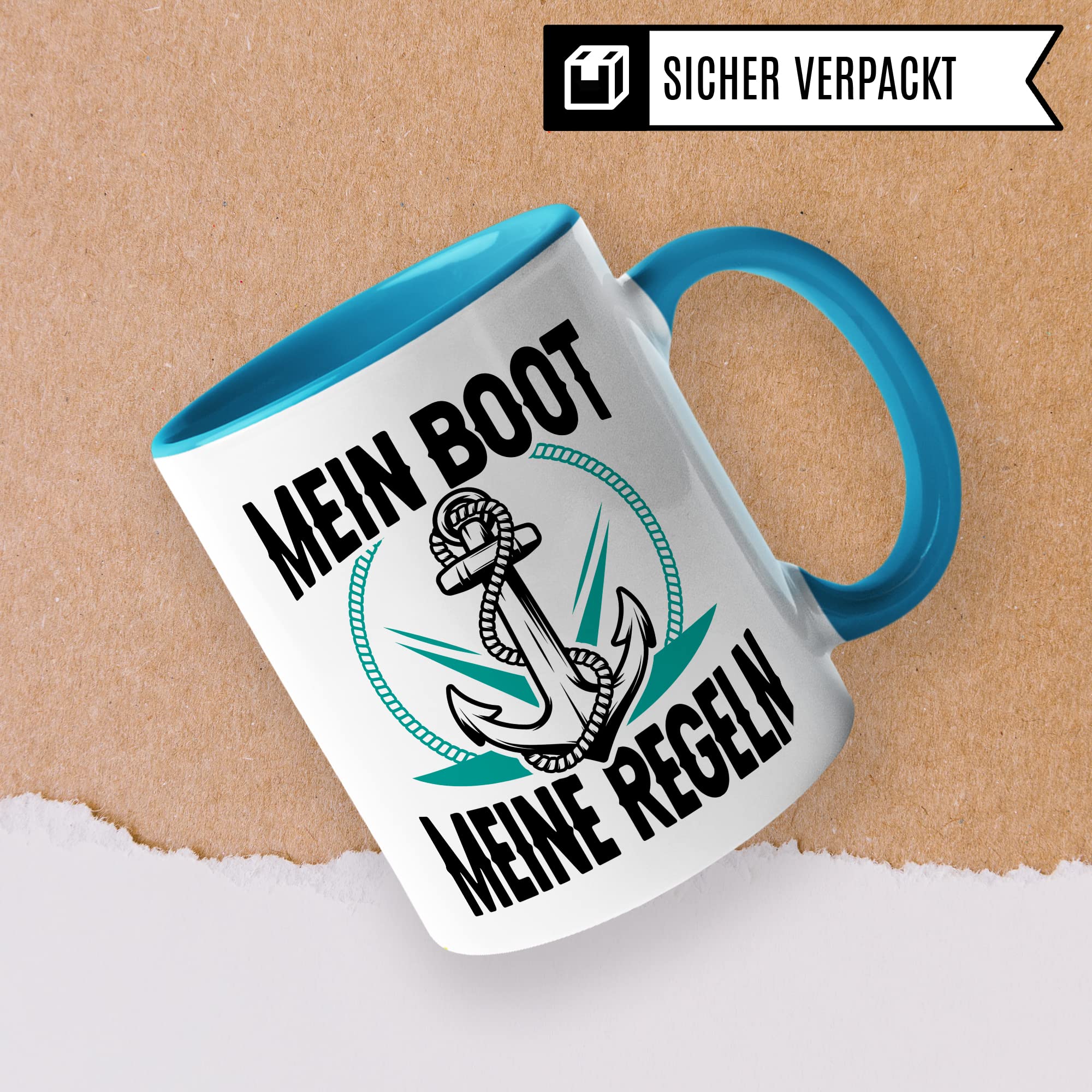 Tasse Kapitän, Mein Boot meine Regeln Geschenk Bootliebhaber Geschenkidee Bootbesitzer Kaffee-Becher Kaffeetasse mit Spruch lustig Teetasse Anker-Motiv