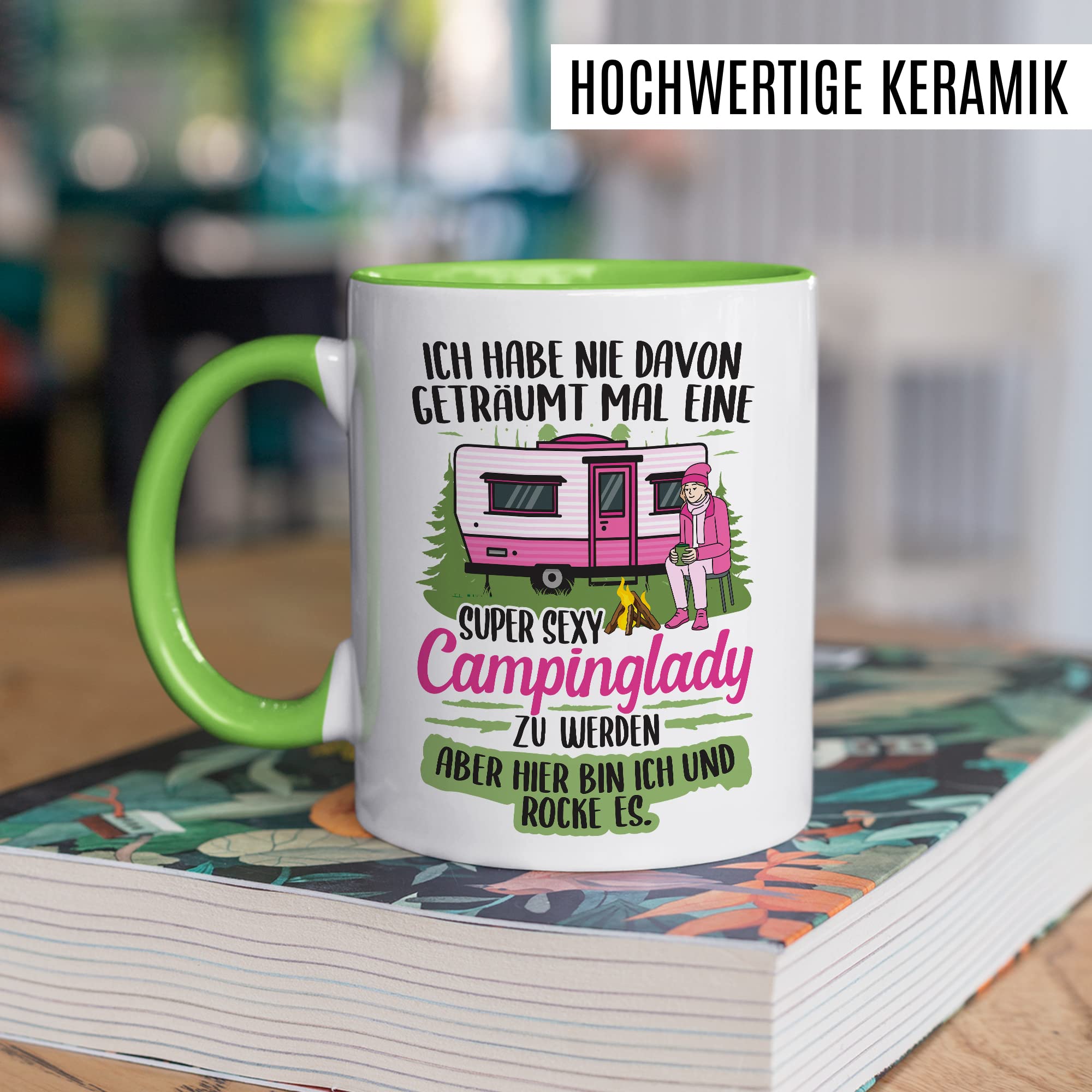 Becher Tasse Wohnmobil Wohnwagen Kaffeetasse Camping Geschenk Camperin Kaffee-Becher Geschenkidee Outdoorfans Zelten Abenteuer Reisen Spruch Humor Witz sexy Campinglady