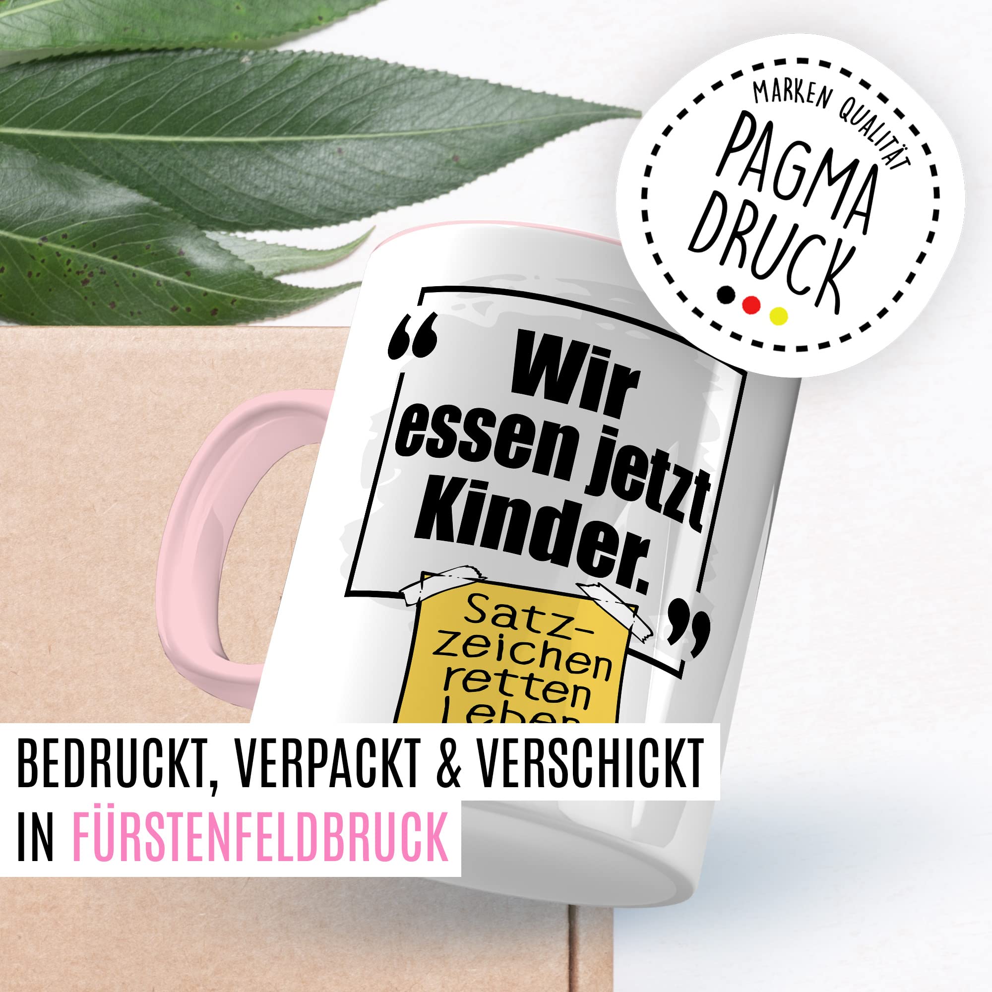 Lustige Tasse mit Spruch Kaffeetasse Grammatik Witz lustig Kaffee-Becher Zeichensetzung rettet Leben wir essen jetzt Kinder Interpunktion Deutsch