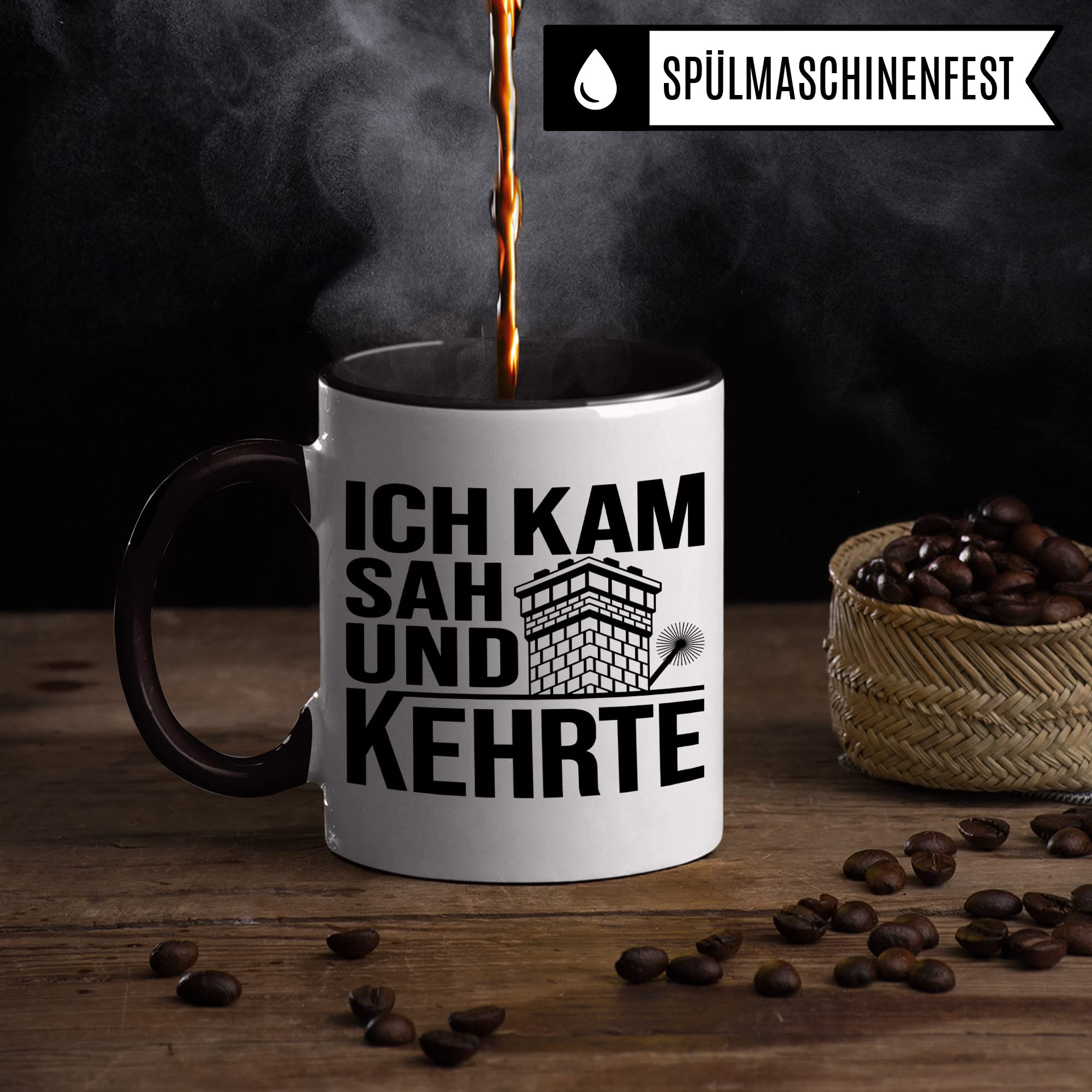 Schornsteinfeger Tasse, Kaminkehrer Geschenk-Idee Kaffeebecher mit Spruch lustig, Kaffeetasse Humor Witz Geschenkidee für Kaminfeger Meister Teetasse