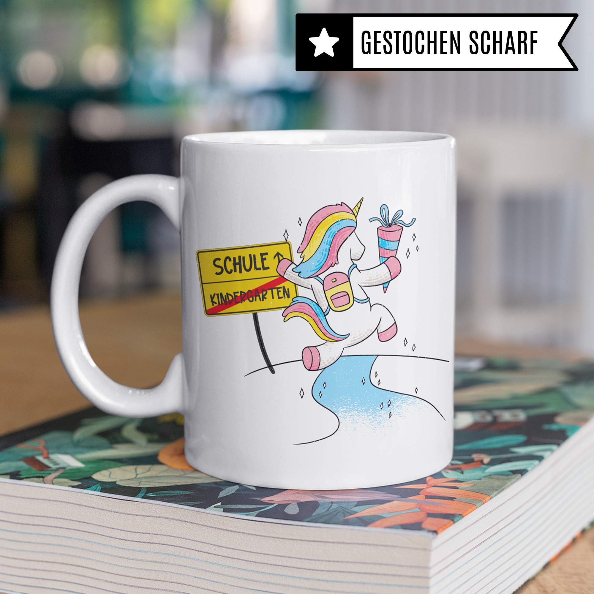 Pagma Druck Tasse Einschulung, Geschenk zur Einschulung Mädchen, Schulbeginn Schulanfang Mädchen Becher, Schulkind Mädchen, Erster Schultag Deko Teetasse Einschulungsgeschenke Einhorn