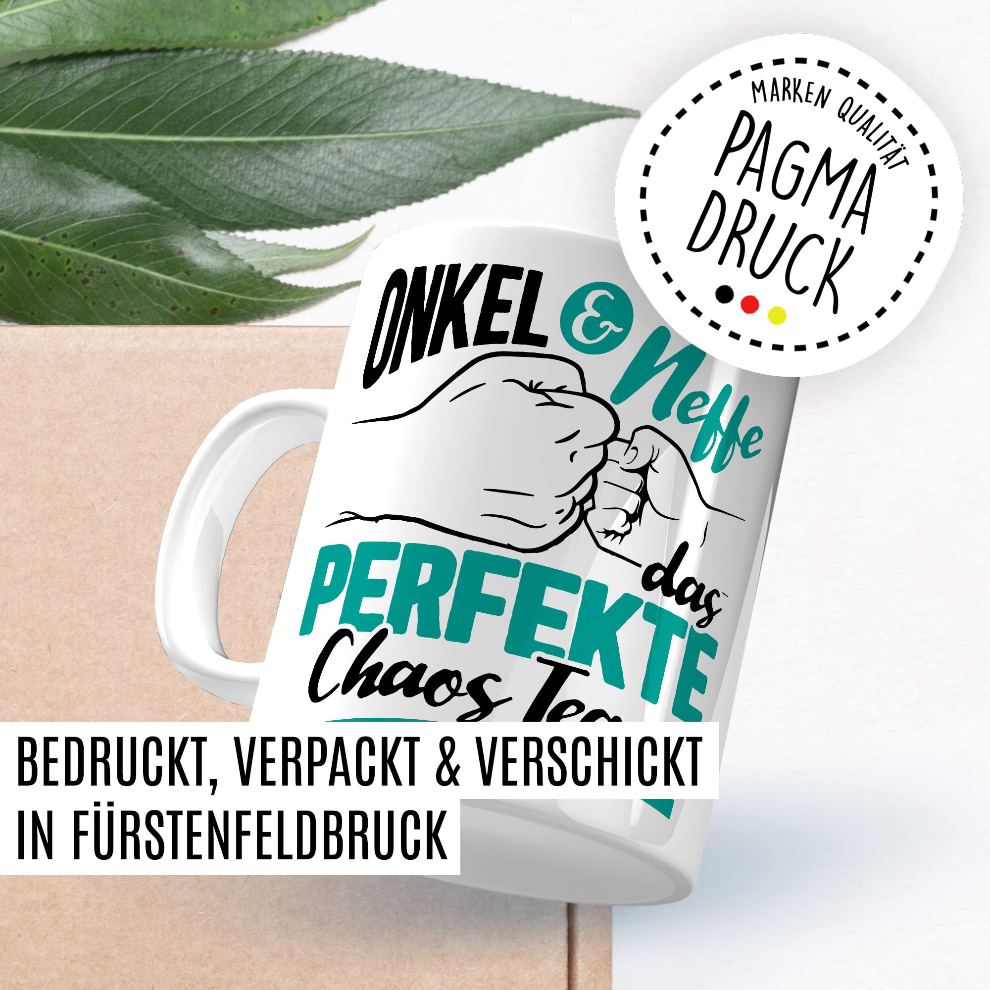 Onkel Tasse Neffe Geschenk lustig Chaos-Team Bruder Kaffeetasse Nichte Kaffee-Becher Geschenkidee Familie Humor Geschwister Patenonkel Pate Patenkind