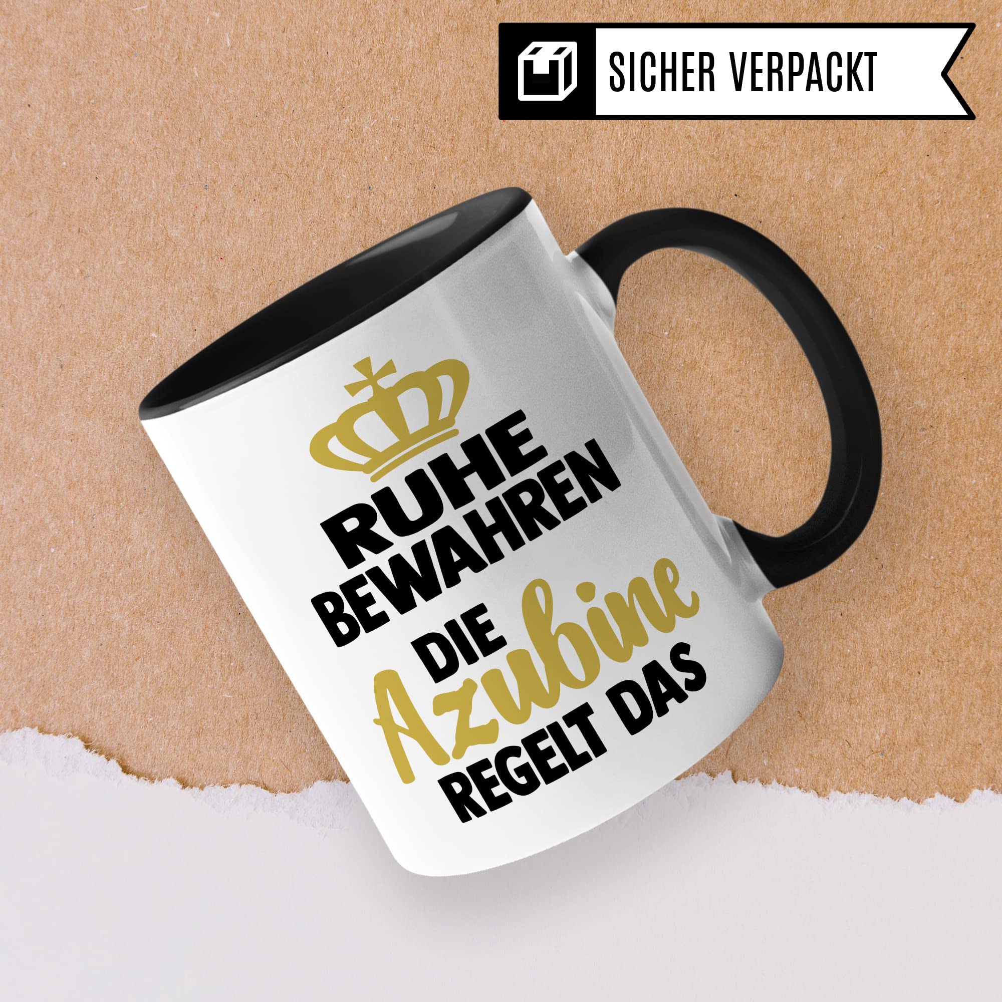 Azubine Tasse Geschenk, Ruhe bewahren die Azubine regelt das Kaffetasse mit Spruch lustig Geschenkidee Auszubildende Kaffee-Becher Humor Teetasse Ausbildung Lehrling