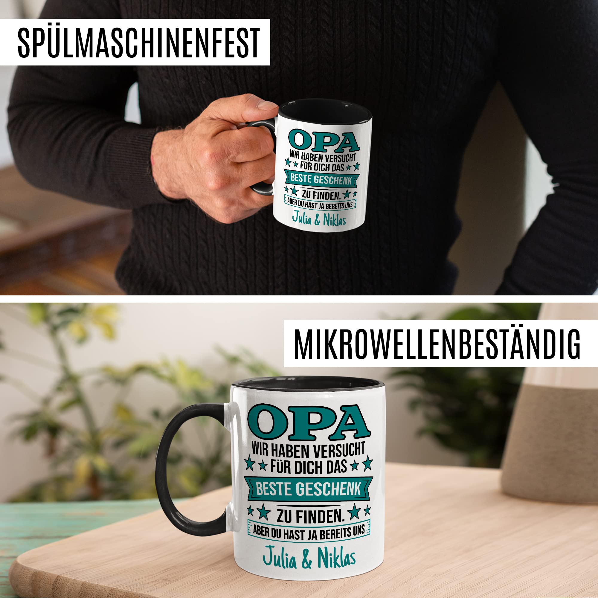 Opa Tasse personalisierbar, Opa - wir haben versucht für dich das beste Geschenk zu finden. Aber du hast ja bereits uns Geschenk personalisiert Großvater Spruch Enkelkinder schöner Spruch Geschenkidee Kaffeetasse Enkel