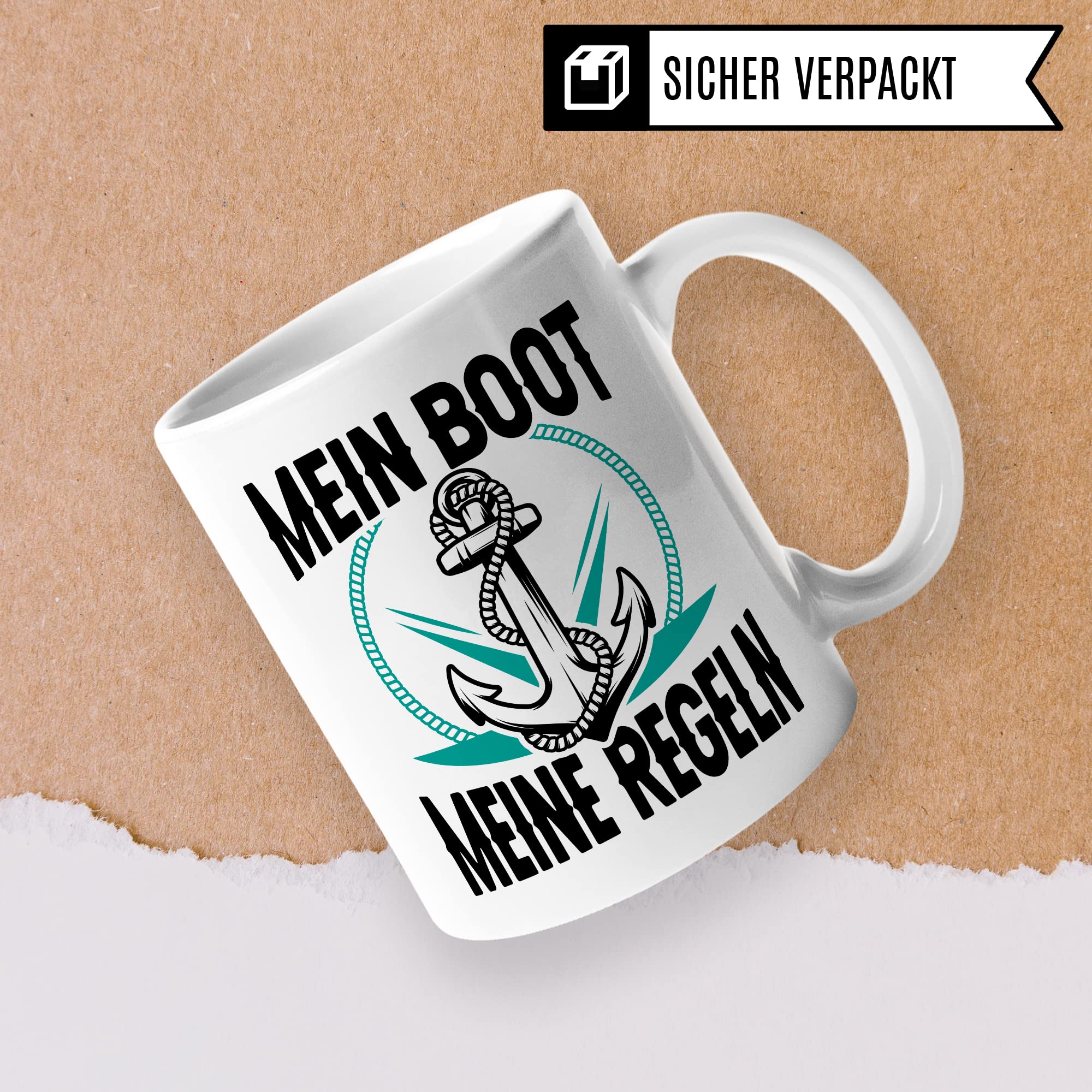 Tasse Kapitän, Mein Boot meine Regeln Geschenk Bootliebhaber Geschenkidee Bootbesitzer Kaffee-Becher Kaffeetasse mit Spruch lustig Teetasse Anker-Motiv