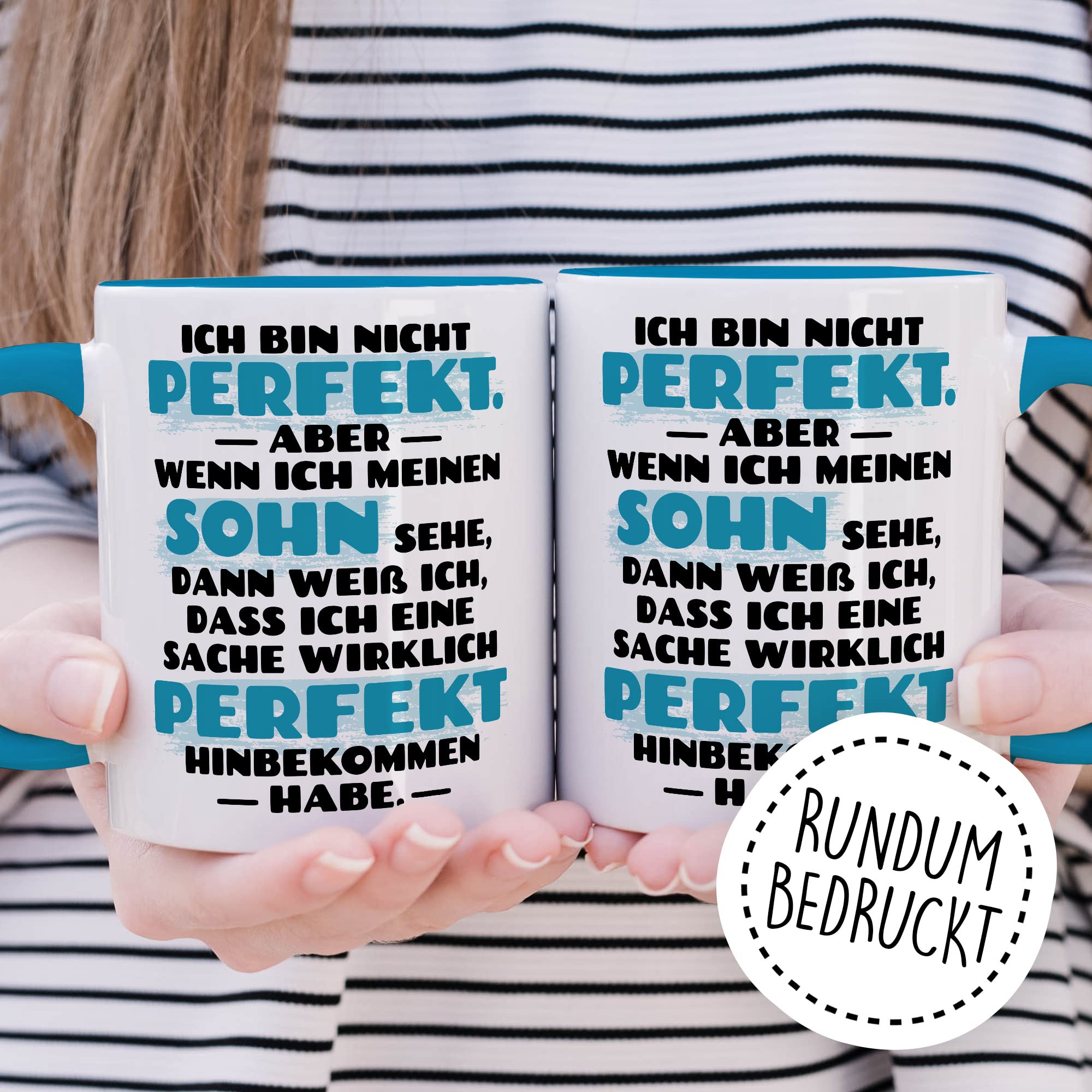 Tasse Sohn, Ich bin nicht perfekt aber wenn ich meinen Sohn sehe Geschenk Geschenkidee Kinder Kaffetasse mit Spruch Kaffee-Becher Mama Papa Teetasse Liebevoll Perfektion