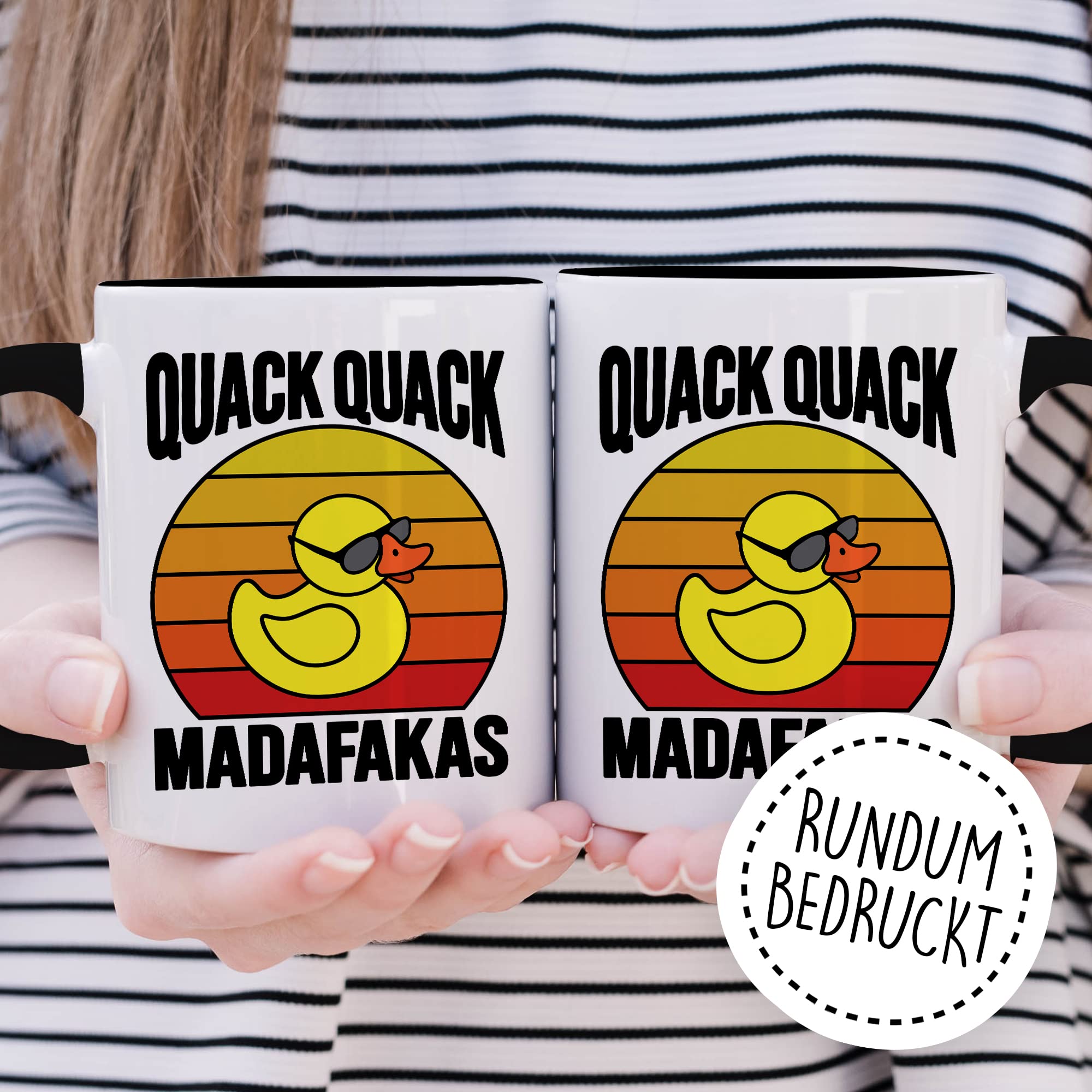 Lustige Tasse mit Spruch Kaffeetasse mit Spruch Kaffee-Becher Gummiente Humor Sarkasmus Teetasse Geschenk Kollegin Büro Geschenkidee Retro-Style Witz Quack Quack Madafakas