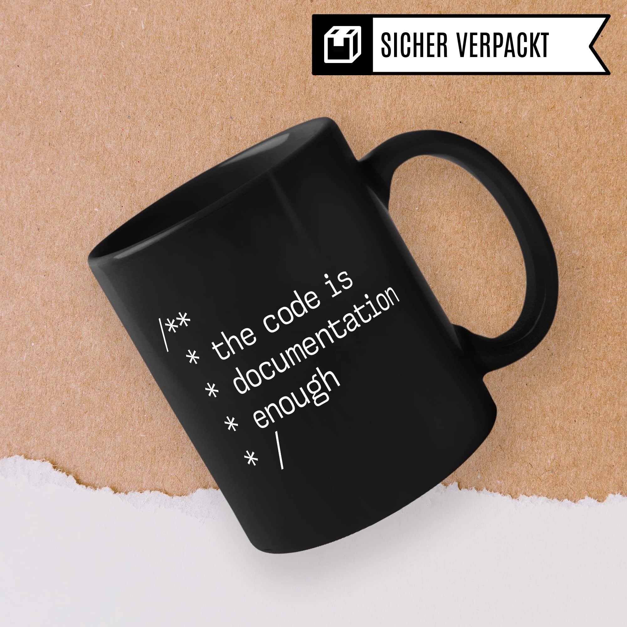 Informatik Geschenk Tasse, The Code is Documentation enough Geschenkidee für Informatiker Kaffee-Becher Informatikerin Programmierer Kaffeetasse mit Spruch lustig Code