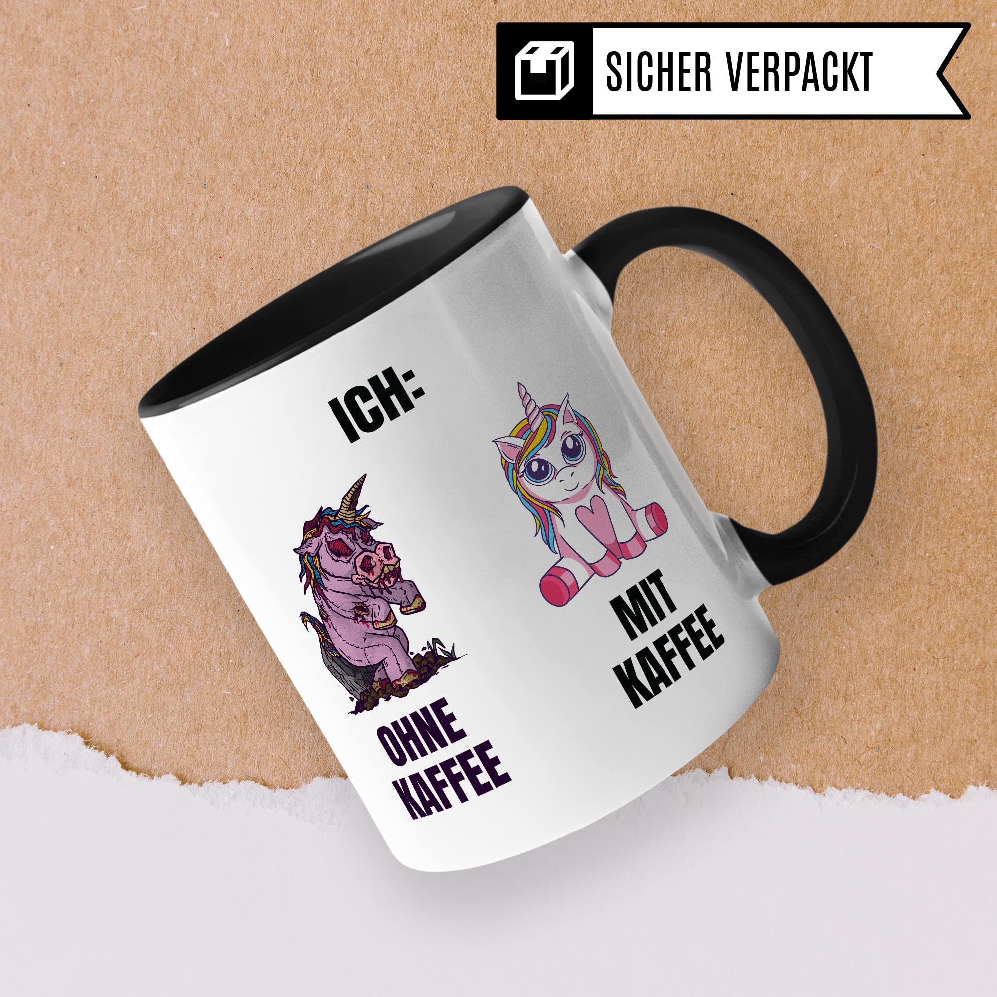 Einhorn Tasse Geschenk Kaffeetasse mit Spruch lustig Ohne Kaffee mit Kaffee, Geschenk-Idee Kaffeeliebhaber Kaffeetrinker Kaffee-Becher Humor Witztasse