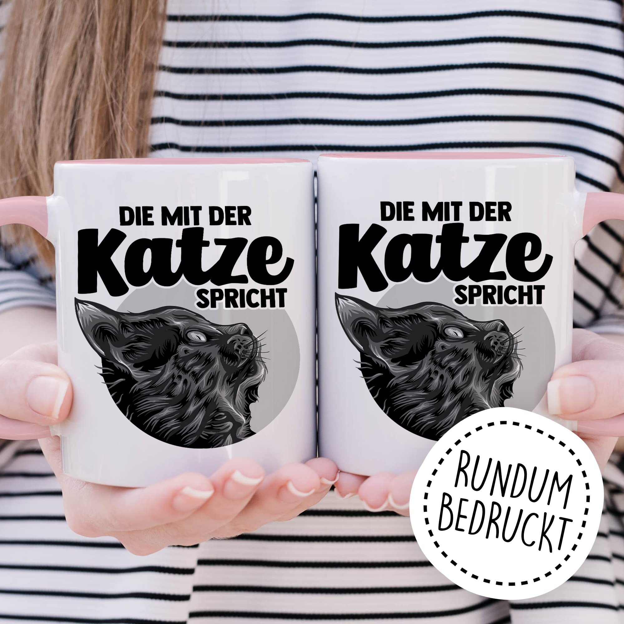 Tasse Katze Geschenk, Die mit der Katze spricht Geschenkidee Kaffeetasse mit Spruch lustig Kaffee-Becher Katzen Katzen-Liebhaber Teetasse Katzen-Motiv