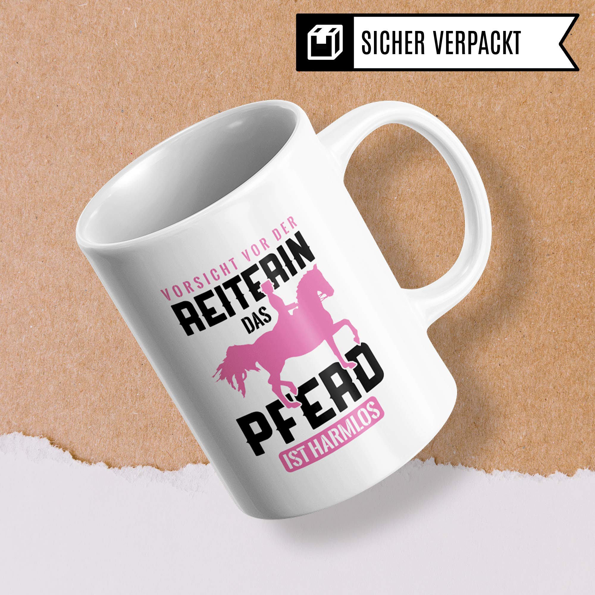 Pagma Druck Reiterin Tasse Geschenk, Reiten Spruch Becher Pferd Geschenkidee Mädchen, Kaffeetasse Reitsport Reiterhof Pferdemotiv (Weiß/Weiß)