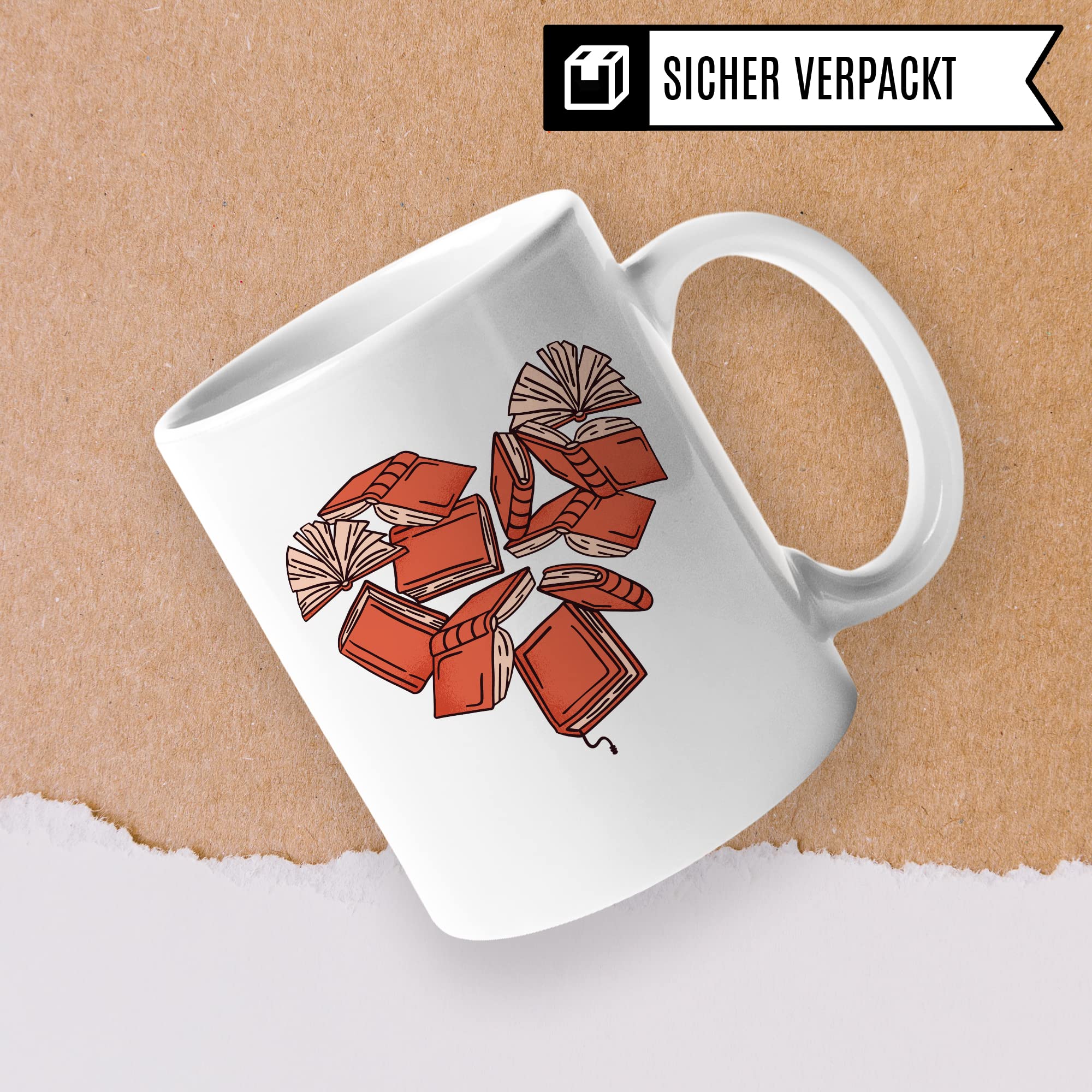 Tasse Herz Buch Motiv Kaffeetasse Leseratte Kaffee-Becher Bücherwurm Teetasse Geschenk Bücherliebe Geschenkidee Bücherliebe