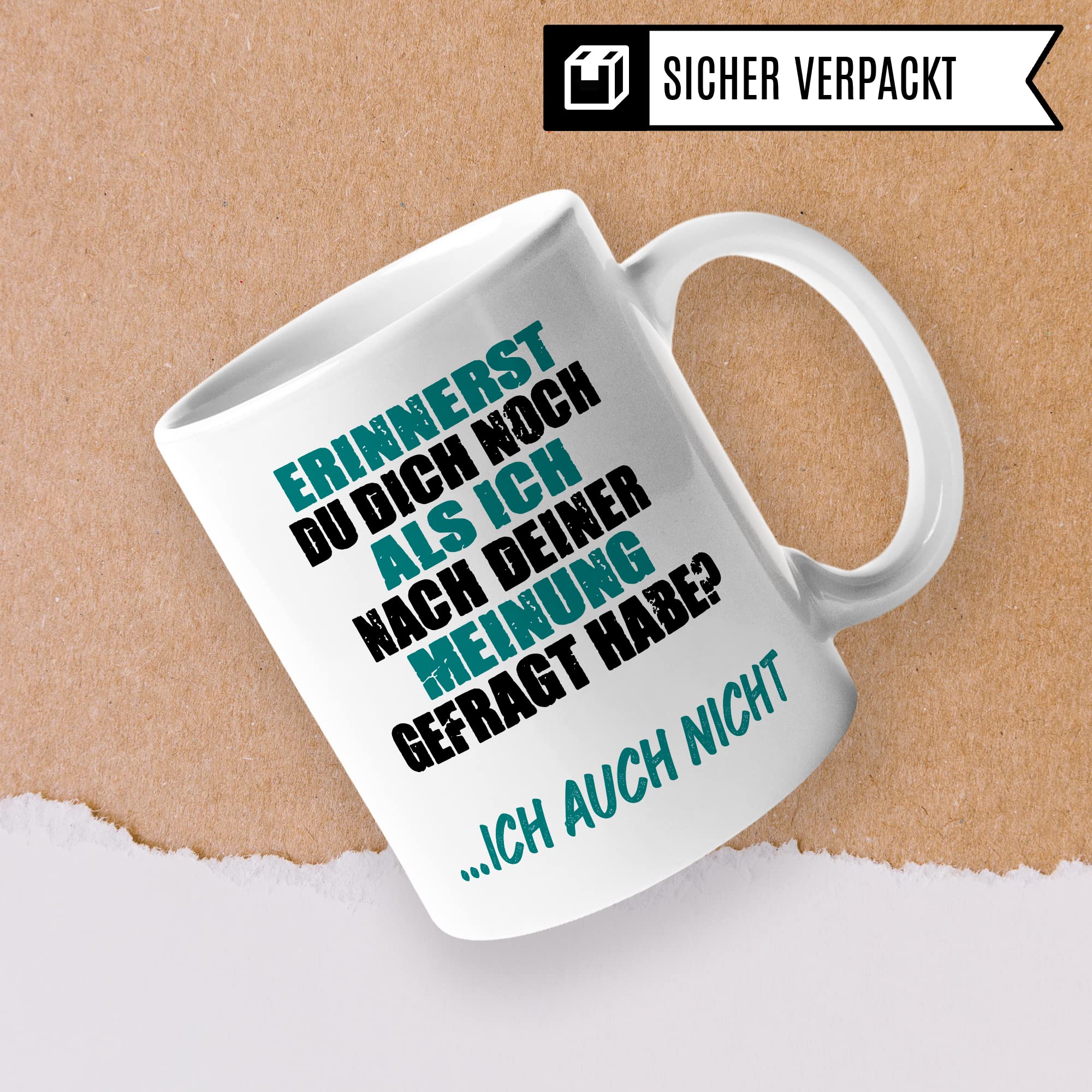 Schwarzer Humor Tasse lustige Kaffeetasse mit Spruch Sarkasmus Kaffee-Becher Humor Geschenk Witz Geschenkidee Büro Ironie Erinnerst du dich als ich nach deiner Meinung gefragt habe - Ich auch nicht