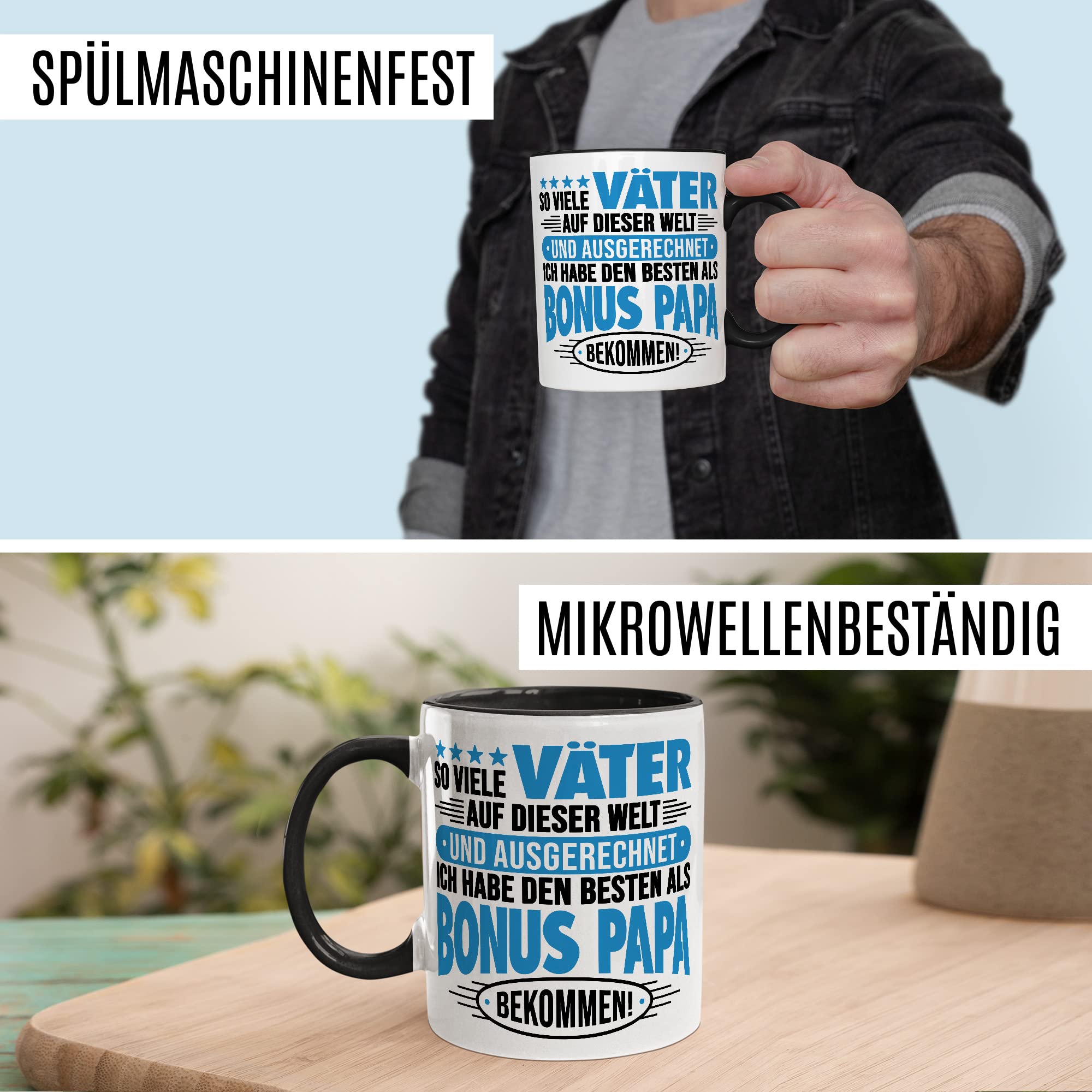 Bonuspapa Tasse Stiefpapa Geschenkidee Stiefkind Kaffeetasse Vater Geschenk für Stiefvater Kaffeebecher Familien Becher