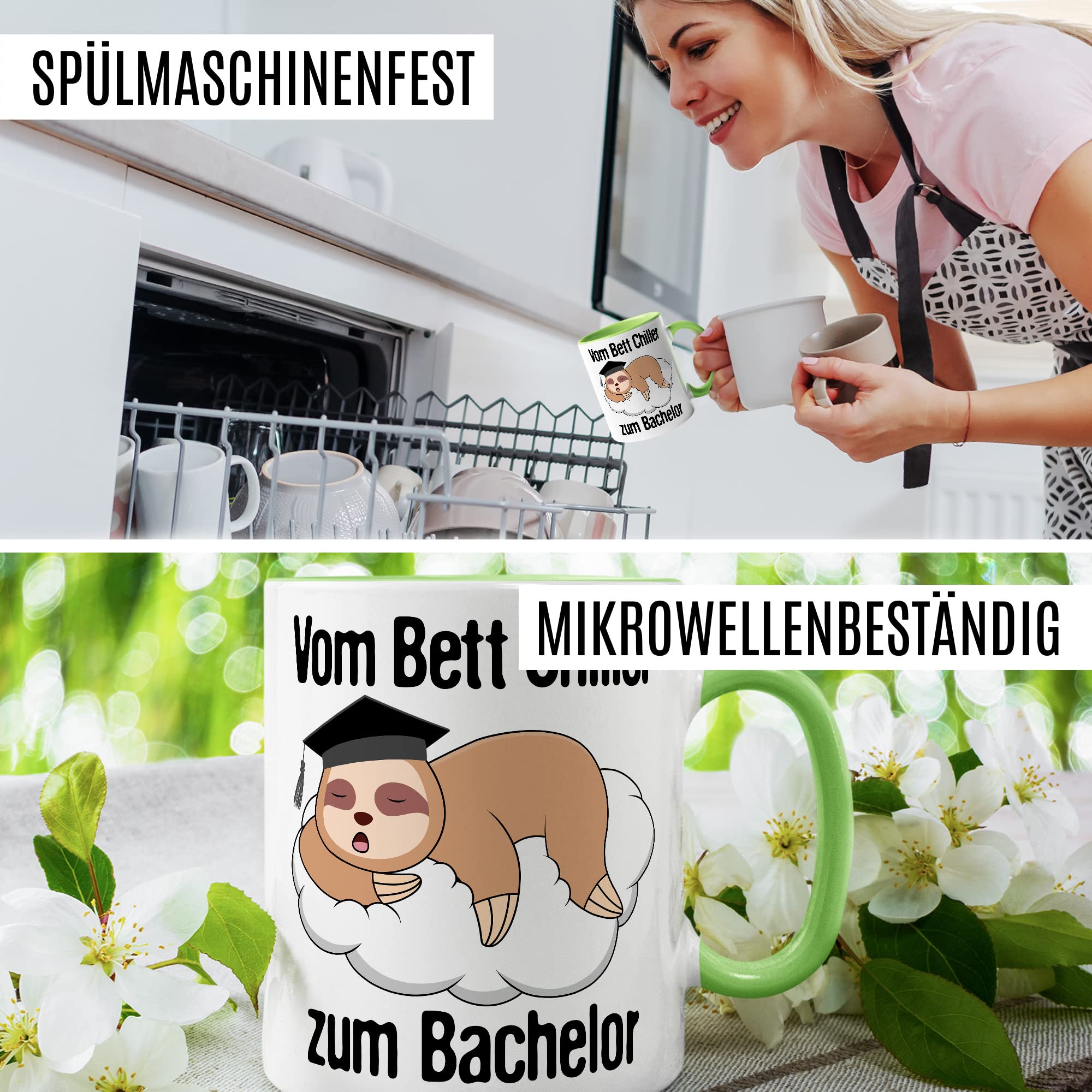 Bachelor Tasse Studenten Geschenk Humor Kaffeetasse mit lustigen Spruch Uni Kaffeebecher Studentin Geschenkidee Faultier Teetasse