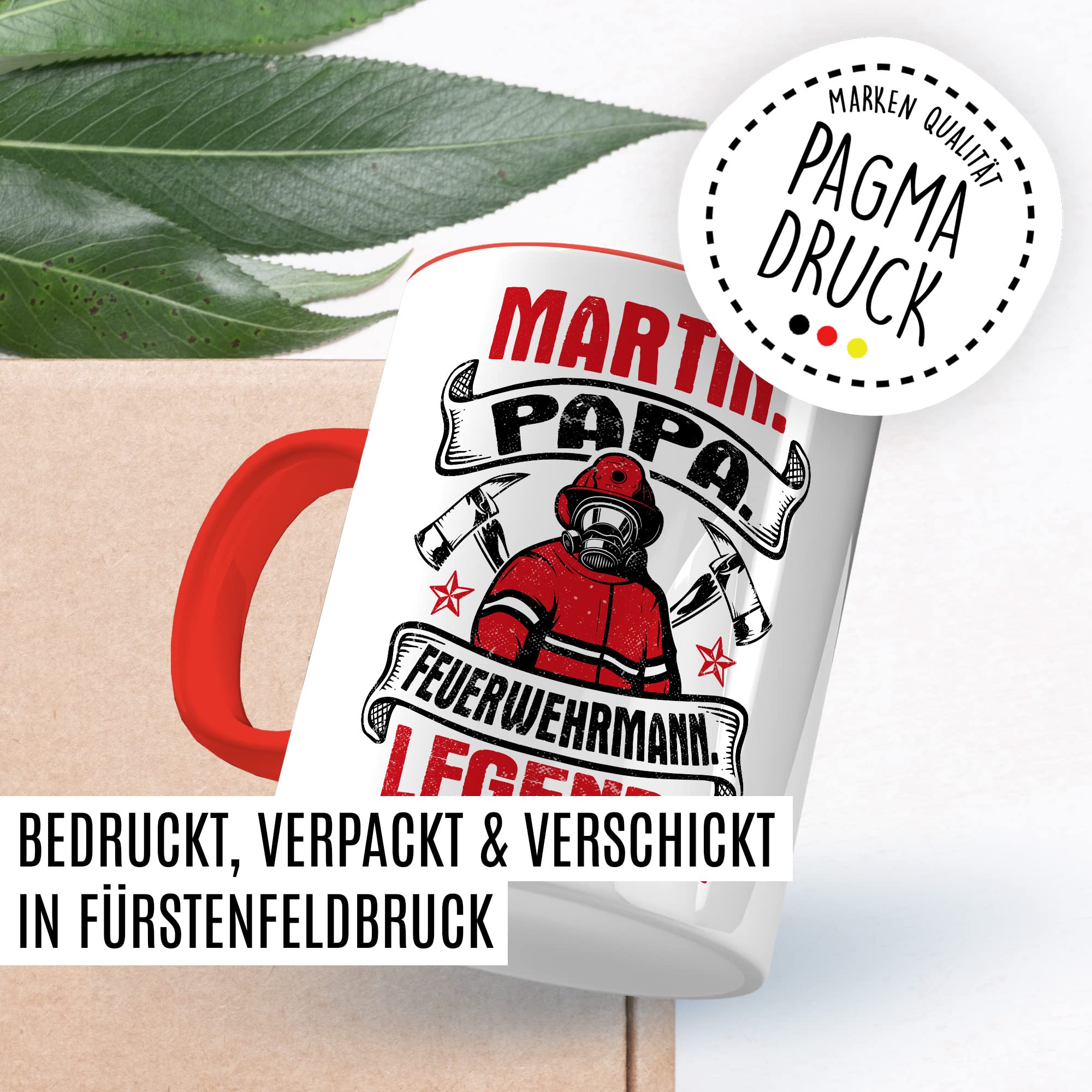 Feuerwehrmann Tasse Personalisierbar Geschenkidee Wunschname Kaffeetasse mit coolen Spruch Geschenk für Papa Vater Kaffeebecher Feuerwehr Becher