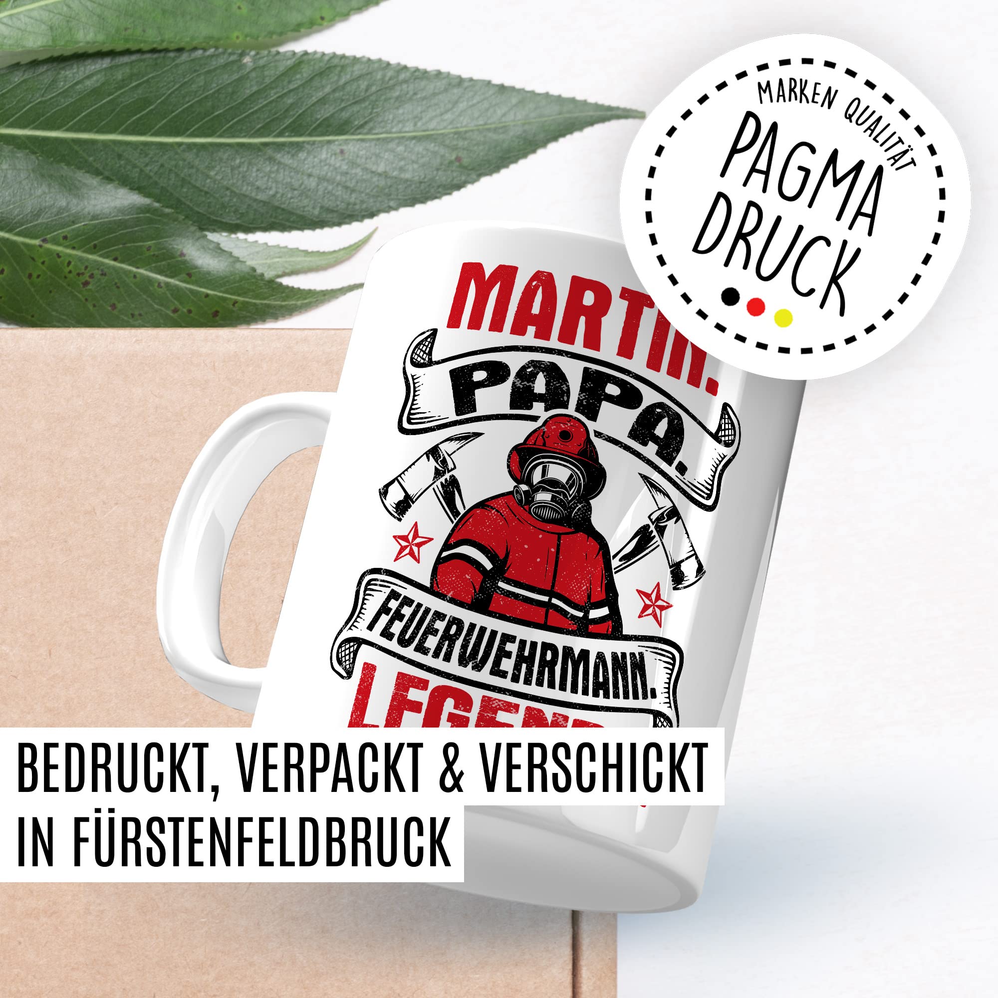 Feuerwehrmann Tasse Personalisierbar Geschenkidee Wunschname Kaffeetasse mit coolen Spruch Geschenk für Papa Vater Kaffeebecher Feuerwehr Becher