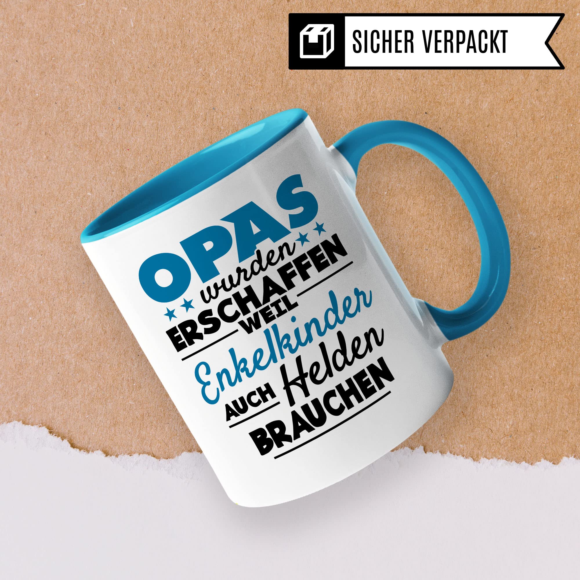 Opa Tasse - Opas wurden erschaffen weil Enkel-Kinder auch Helden brauchen - Geschenk Großvater Enkelkinder schöner Spruch Geschenkidee Enkel Kaffee-Becher