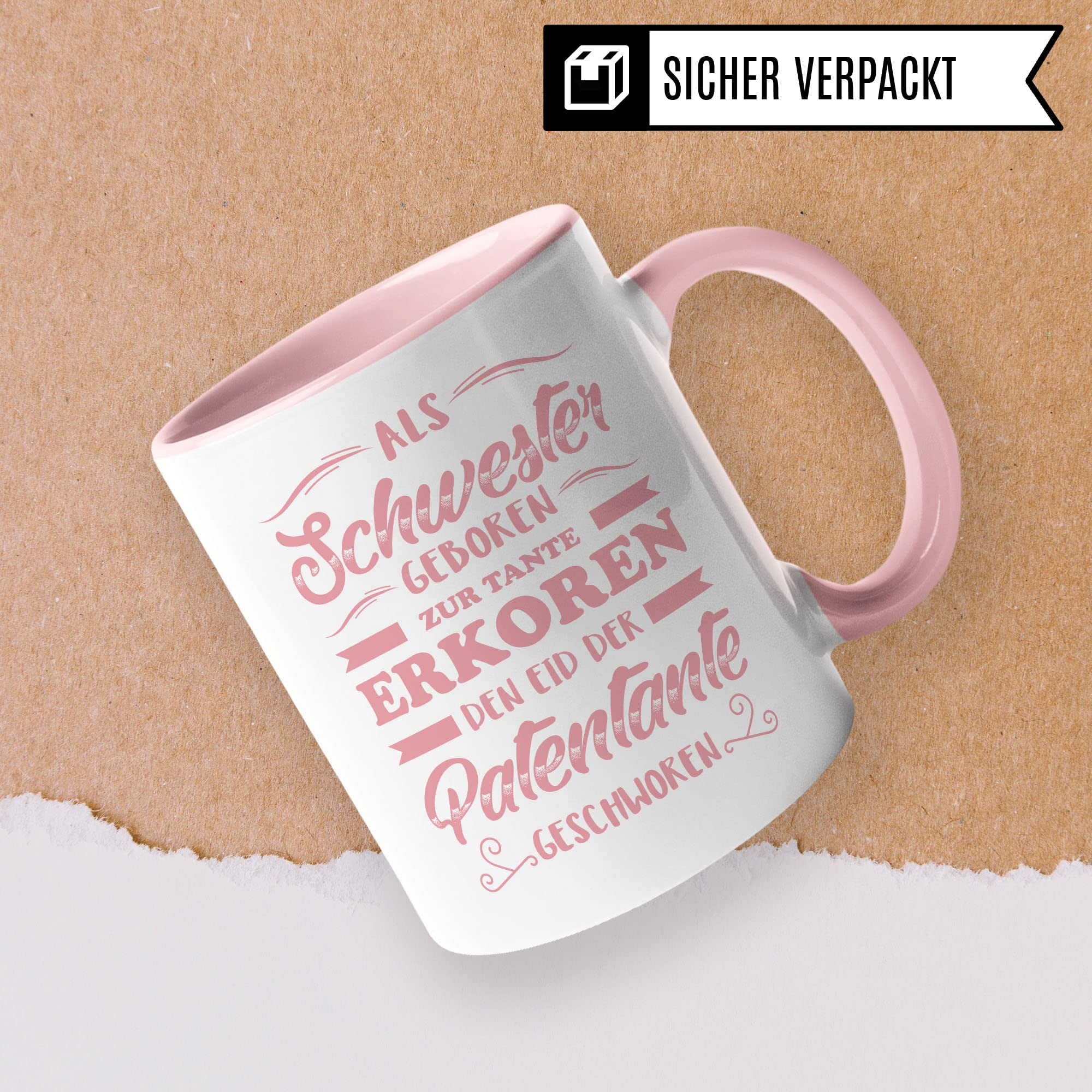 Patentante Tasse Geschenkidee Schwester Kaffeetasse Humor Witz Geschenk für Tante Kaffeebecher Patin Becher