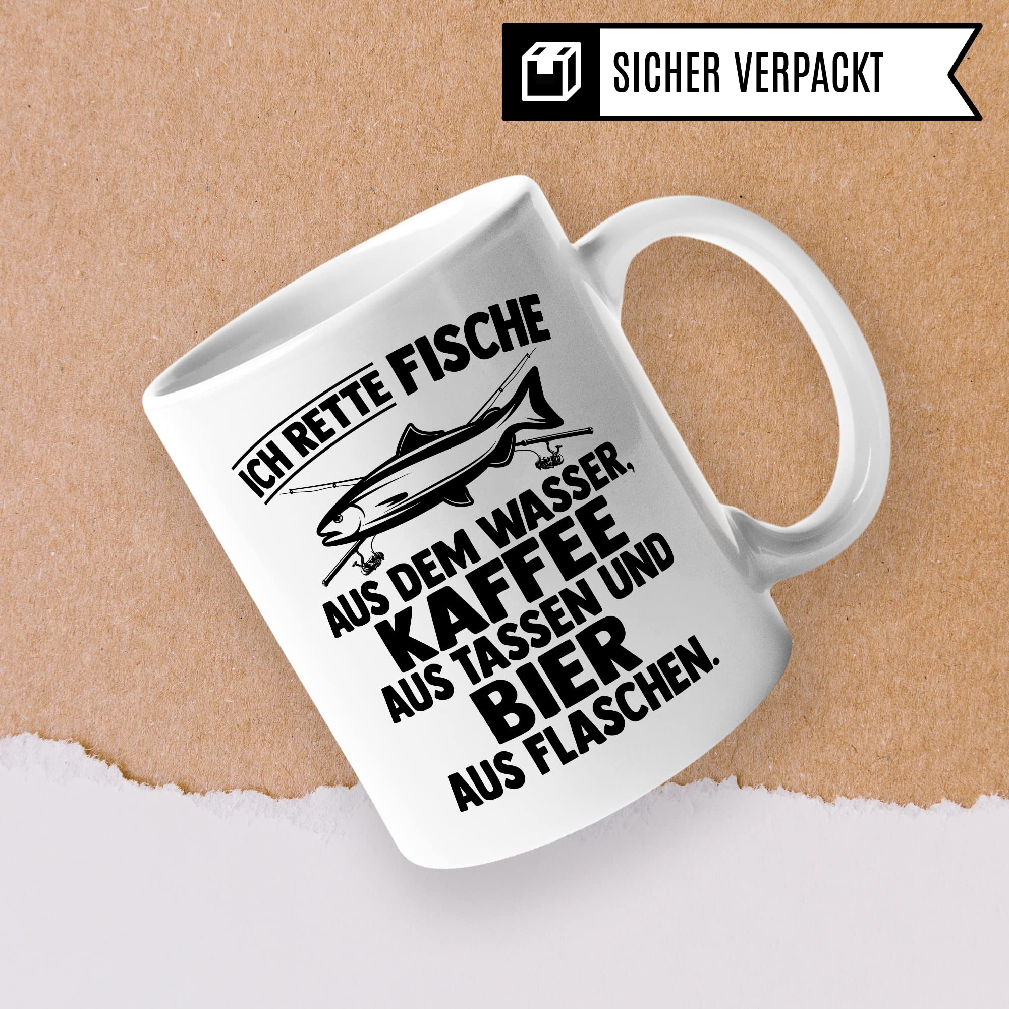 Angler Tasse Geschenk, Ich rette Fische aus dem Wasser, Kaffee aus der Tasse Bier aus der Flasche Geschenkidee Angler Fischer Kaffeetasse mit Spruch lustig Kaffee-Becher Fisch-Liebhaber