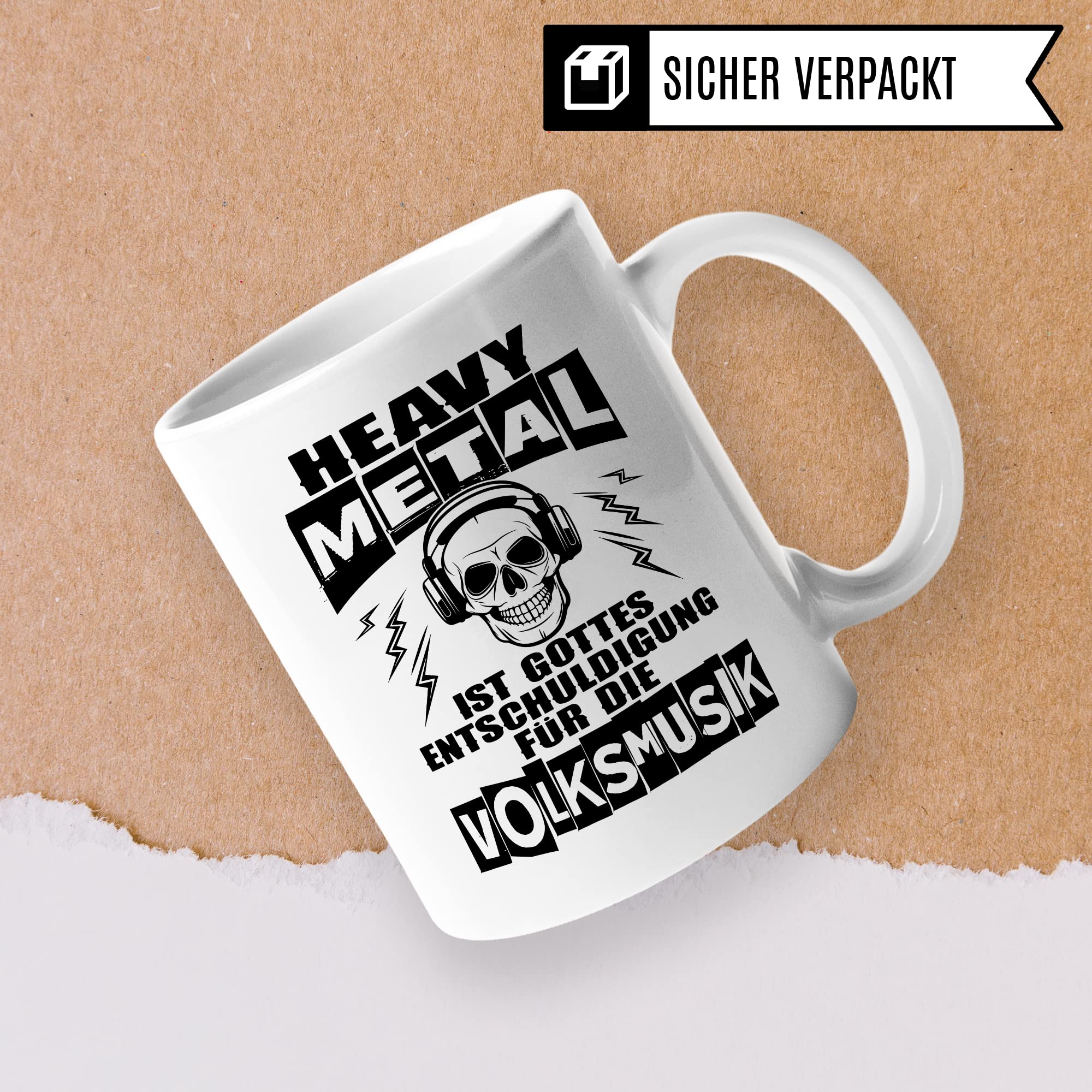 Heavy Metal Tasse Rocker Kaffeetasse Metal Fan Geschenkidee Kaffee-Becher Metalic Geschenk Spruch lustig Humor Teetasse Witz Heavy Metal ist Gottes Entschuldigung für die Volksmusik