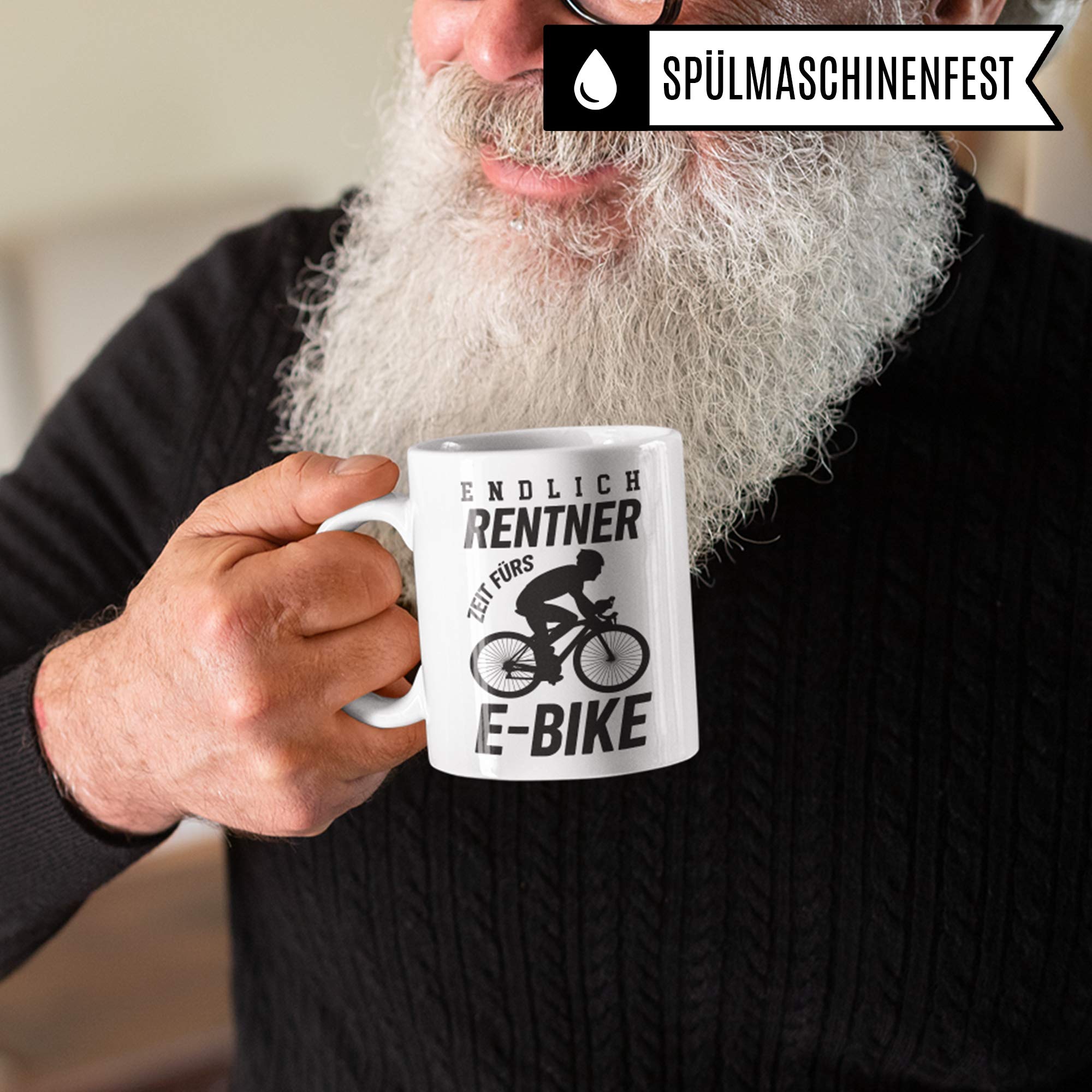 Pagma Druck Tasse E-Bike E Bike Geschenk Rentner Alter Mann Kaffeebecher Spruch Opa Ebike Elektrofahrrad Becher Geschenkidee