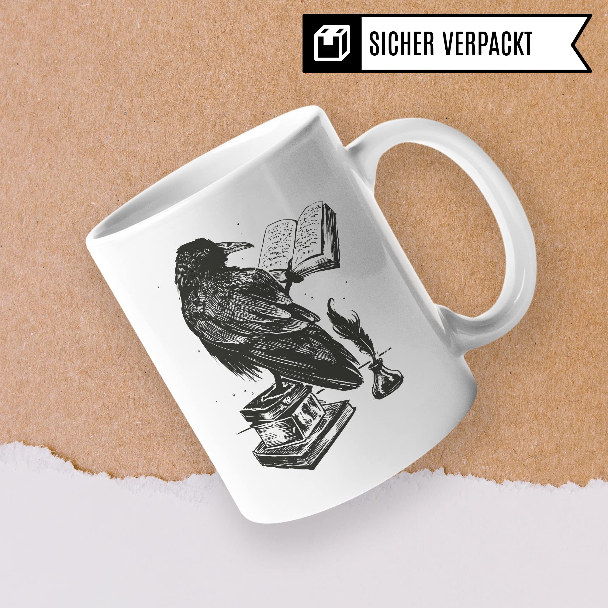 Bücher Tasse Raben Kaffeetasse Geschenk Bücherwurm Lesen Kaffee-Becher Leseratte Teetasse Geschenk Buch Bücherfan Geschenkidee Fantasy