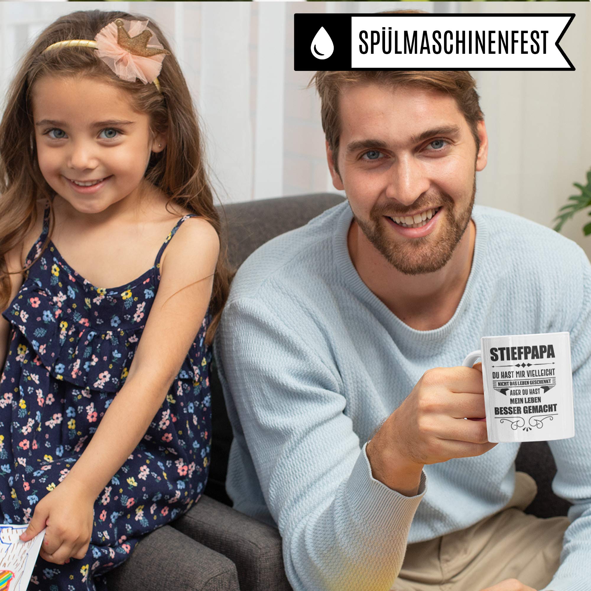 Stiefpapa Tasse, Geschenk für Stiefvater, Bonus Papa Becher Geschenkidee, Kaffeetasse mit Stief Vater Spruch