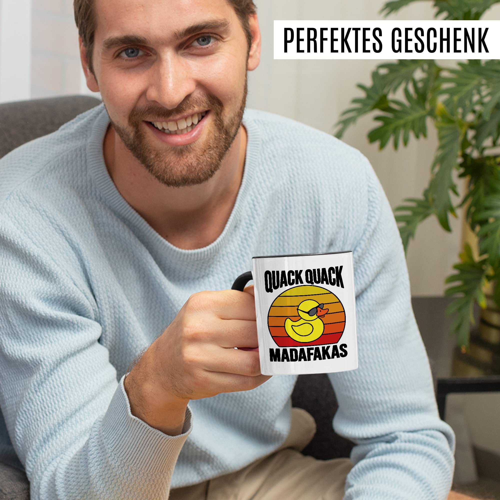 Lustige Tasse mit Spruch Kaffeetasse mit Spruch Kaffee-Becher Gummiente Humor Sarkasmus Teetasse Geschenk Kollegin Büro Geschenkidee Retro-Style Witz Quack Quack Madafakas