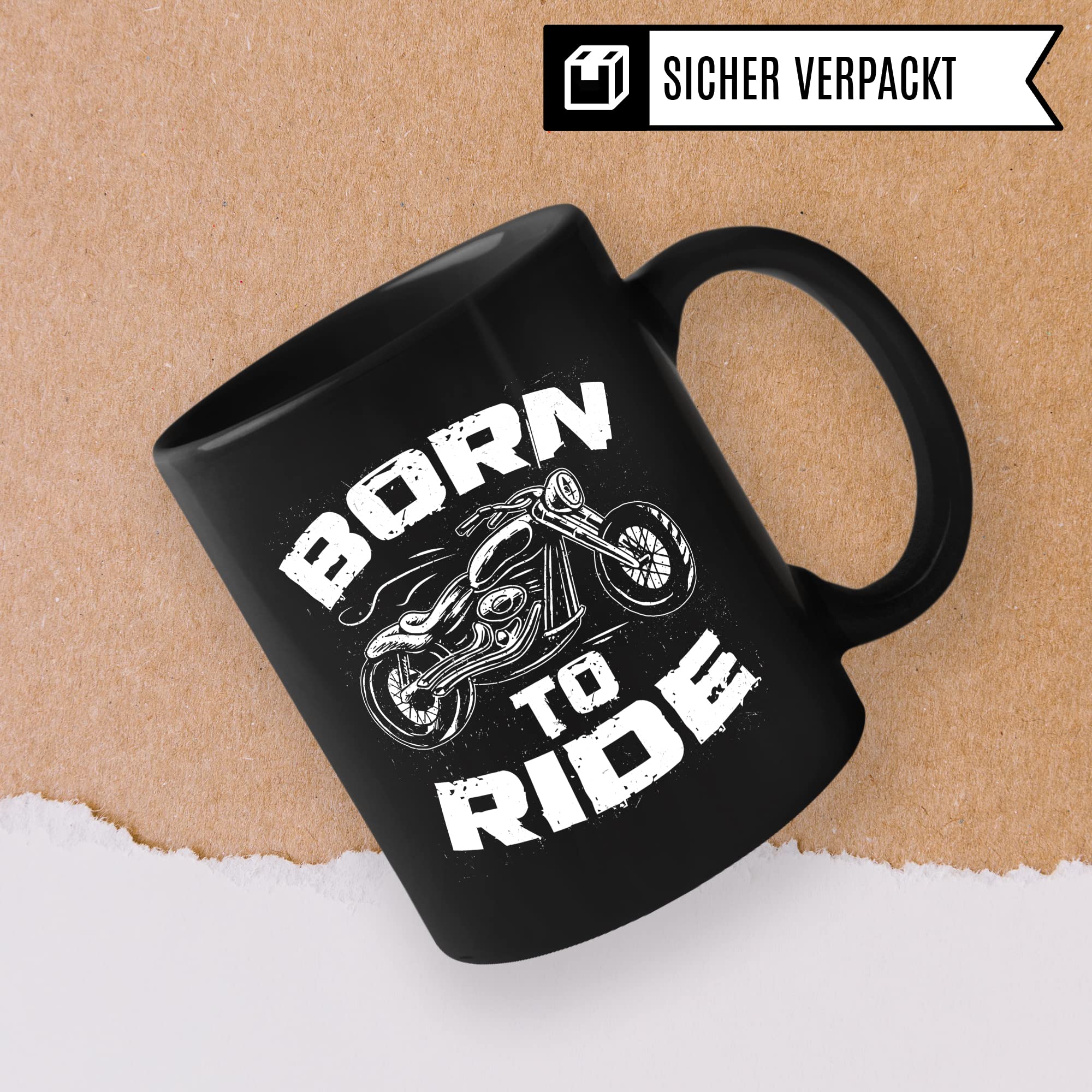 Tasse Motorrad, Born to Ride Biker Geschenk, Spruch lustig Motiv Geschenkidee Kaffeetasse Motorradfahrer Motorradfahrerin Frauen Männer Kaffeebecher
