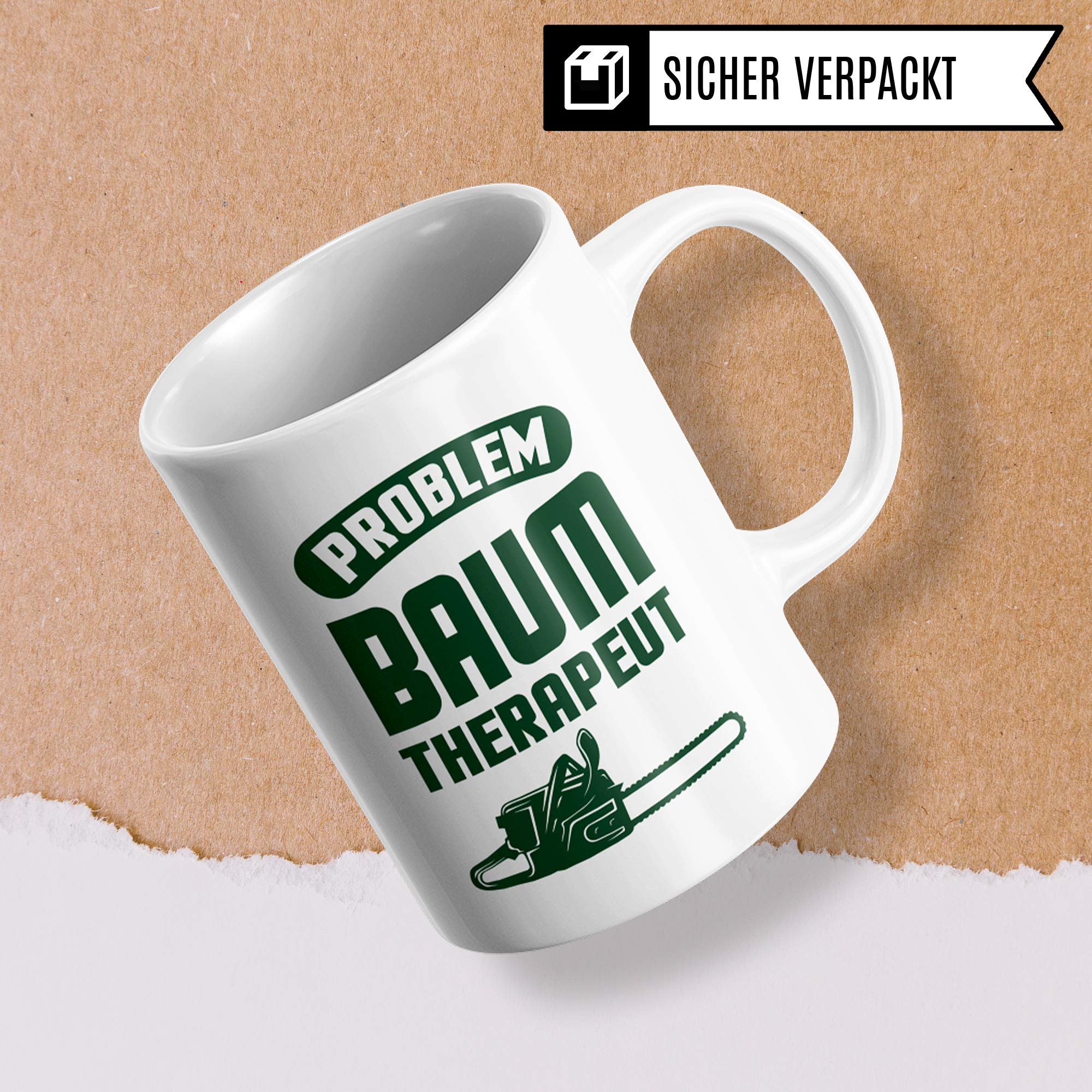 Pagma Druck Holzfäller Tasse, Kettensäge Waldarbeiter Geschenk für Förster Forstwirt Männer Kaffeebecher, Problem Baum Therapeut Spruch Wald Holz Becher Geschenkidee, Waldarbeiten Kaffeetasse