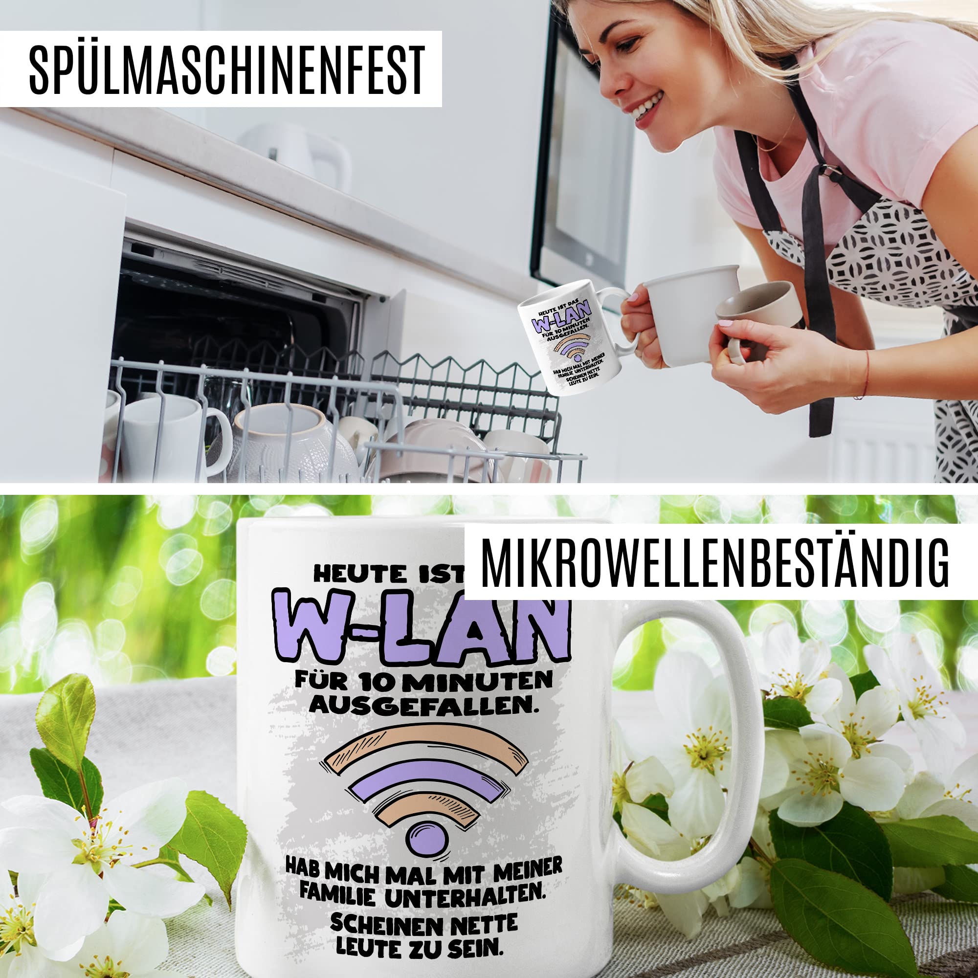 Tasse Wlan Geschenk, Heute ist das Wlan für 10 Min ausgefallen Geschenkidee Gamer Kaffee-Becher Kaffeetasse Tasse mit Spruch lustig Humor Witztasse Gaming Internet Handy