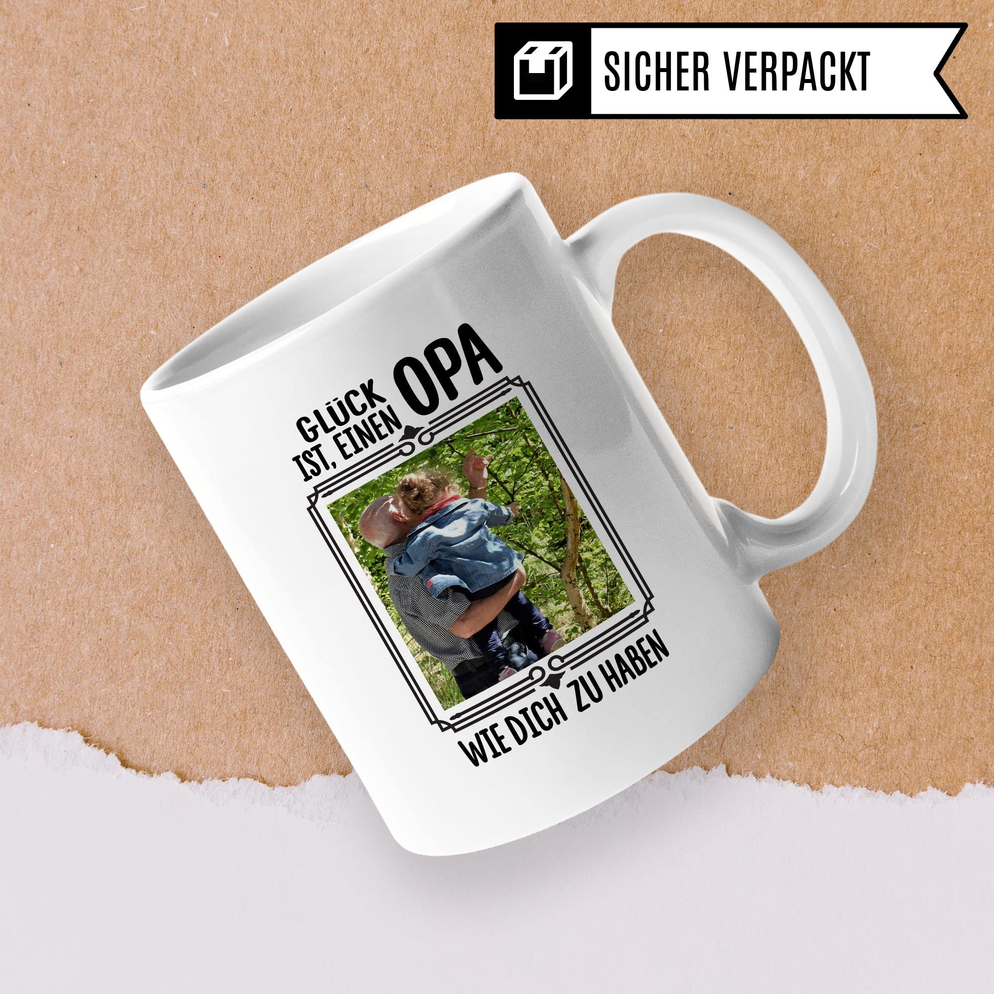 Tasse personalisierbar Opa Geschenk, Glück ist ein Opa wie dich zu haben Geschenkidee Großvater personalisierbar Kaffeetasse mit Spruch Kaffee-Becher Teetasse glücklich