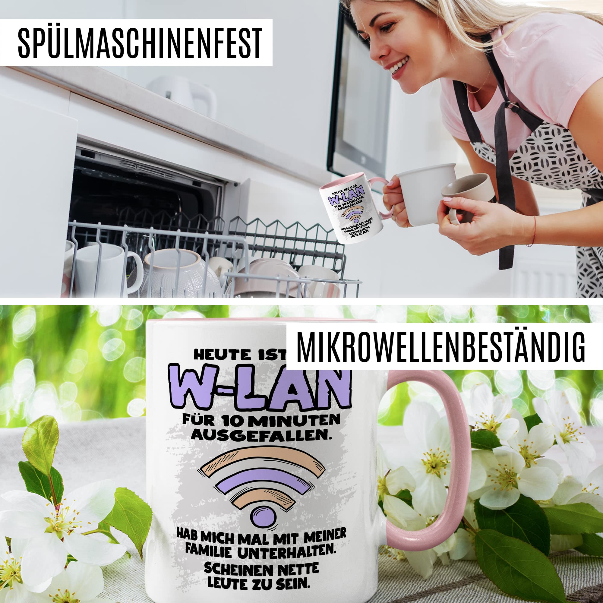 Tasse Wlan Geschenk, Heute ist das Wlan für 10 Min ausgefallen Geschenkidee Gamer Kaffee-Becher Kaffeetasse Tasse mit Spruch lustig Humor Witztasse Gaming Internet Handy