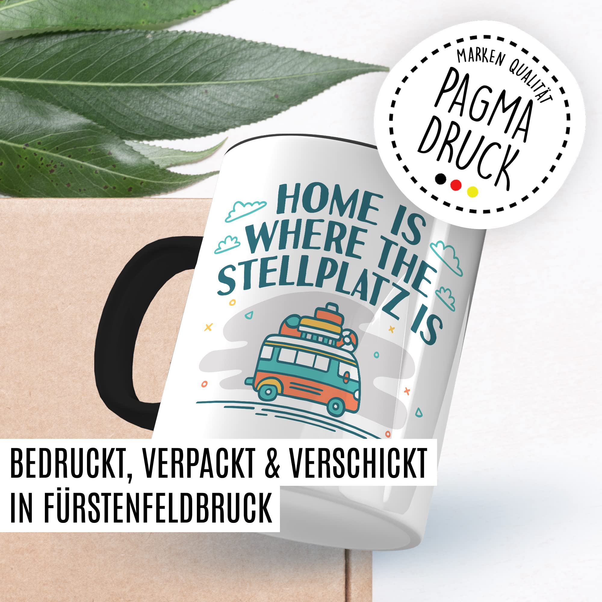 Wohnmobil Tasse Wohnwagen Kaffeetasse Camping Geschenk Camper Kaffee-Becher Stellplatz Geschenkidee Outdoorfans Camperin Campingvan Zeltplatz Campingwagen Campingplatz Zelten Home is Zuhause